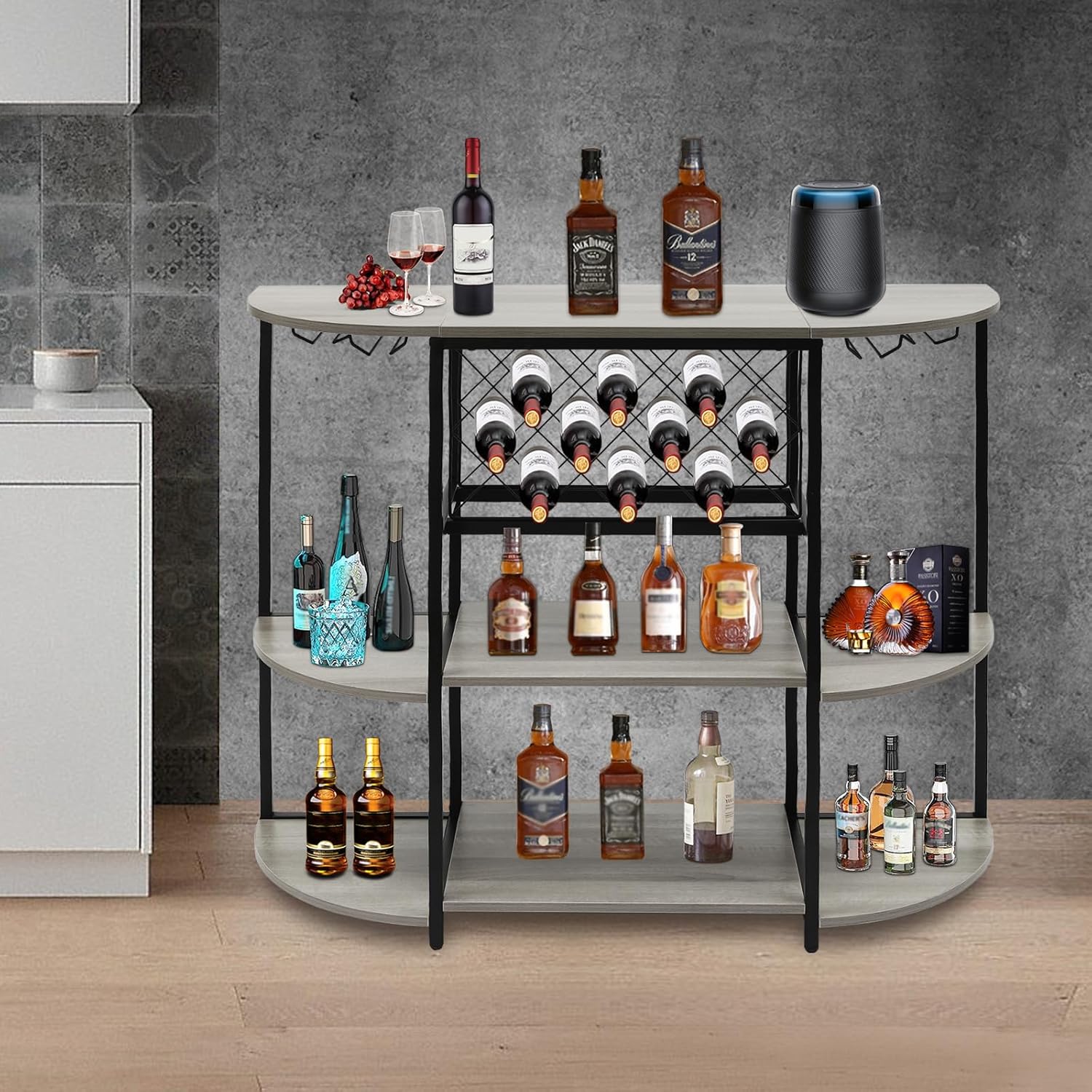 3 Tier Wine Rack Table Industrial Style Grey