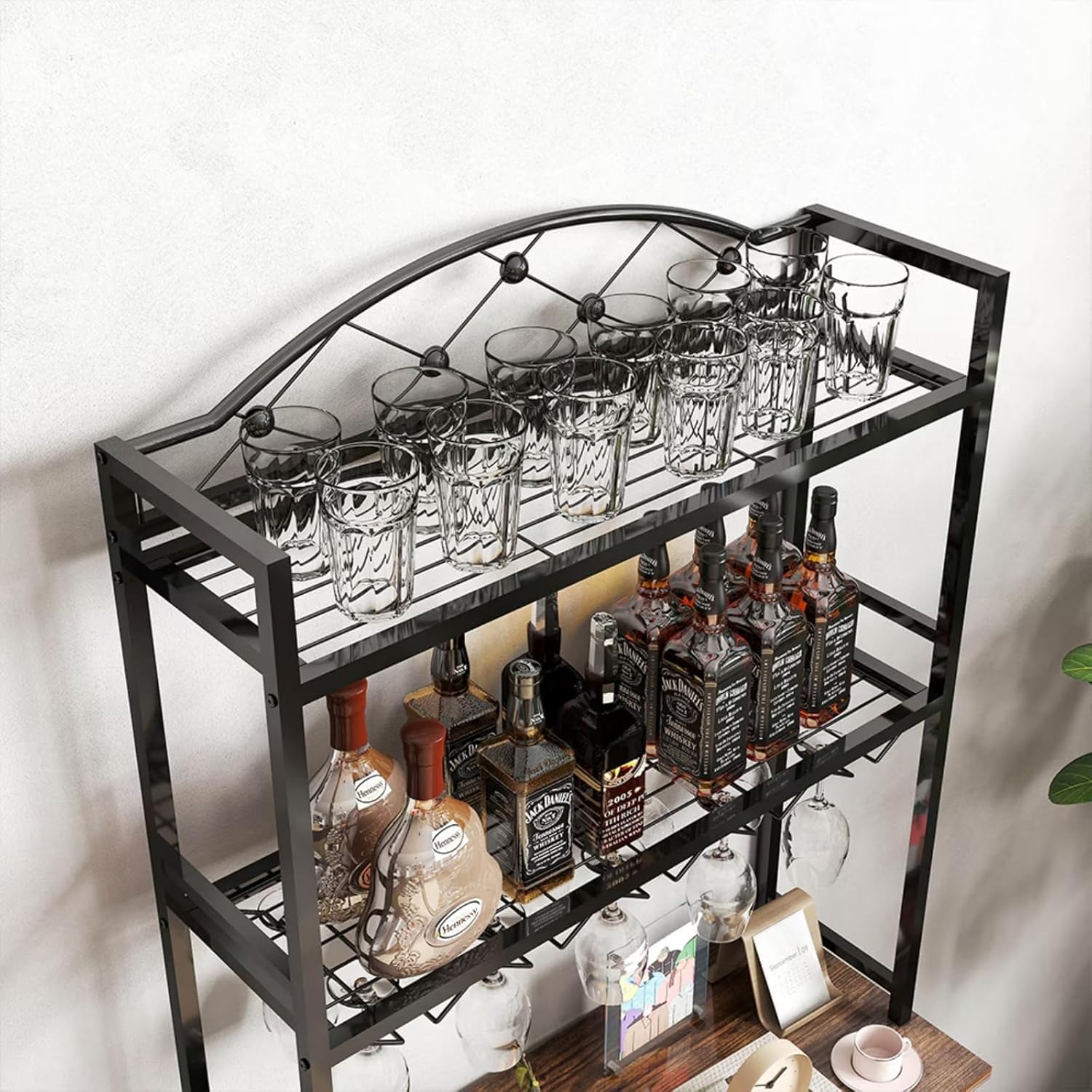20-Bottle Floor Wine Rack with Glass Holder and Shelves