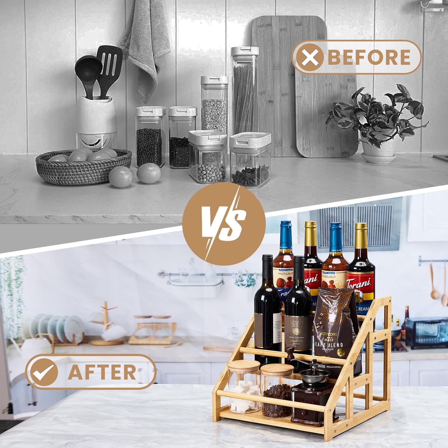 Bamboo 3-Tier Coffee Syrup Rack Organizer 1