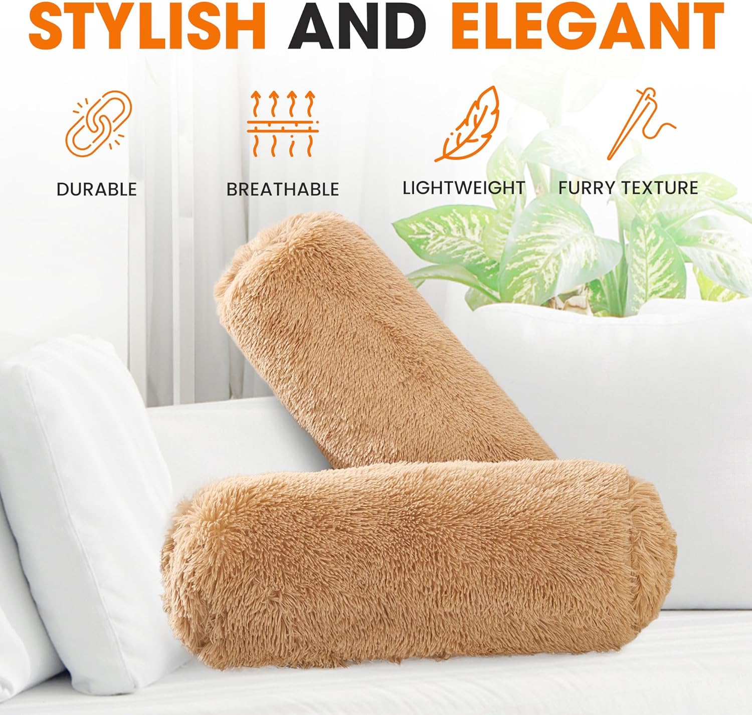 Cheer Collection Shaggy Bolster Pillow Set of 2