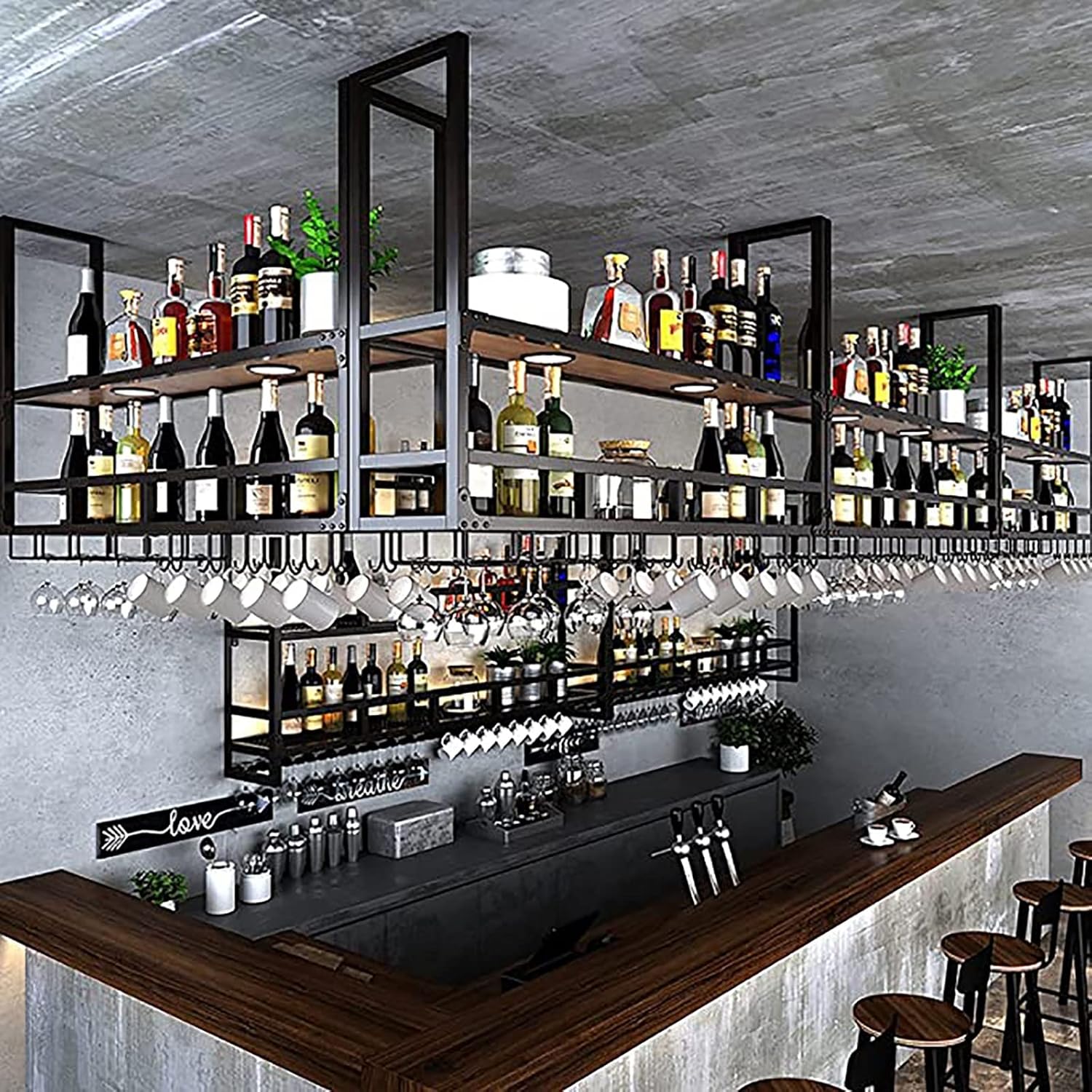 FAFZ 2-Layer Industrial Wood Wine Rack Shelf