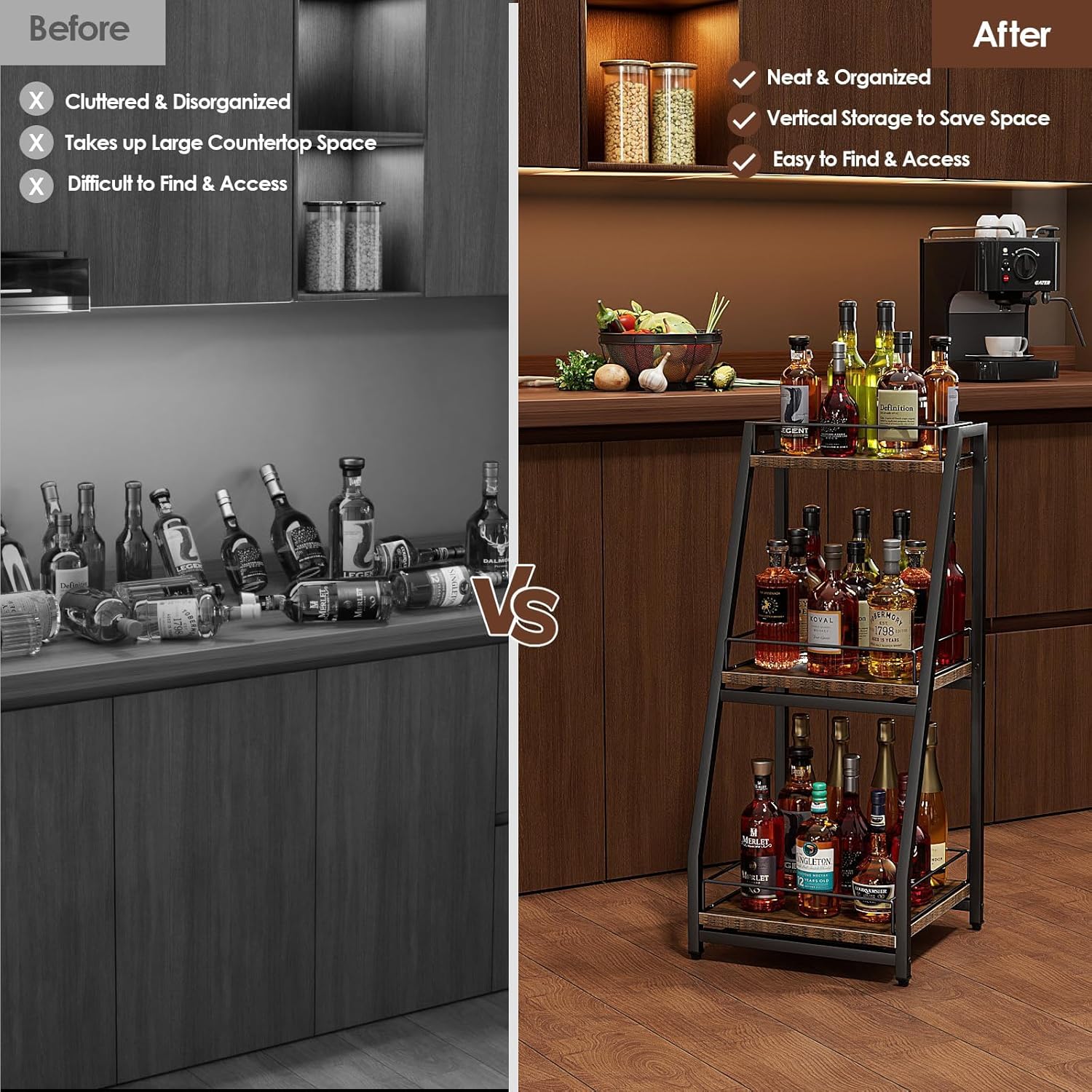 Nuovoware 3-Tier Stepped Liquor Cabinet with Slide Drawer Black