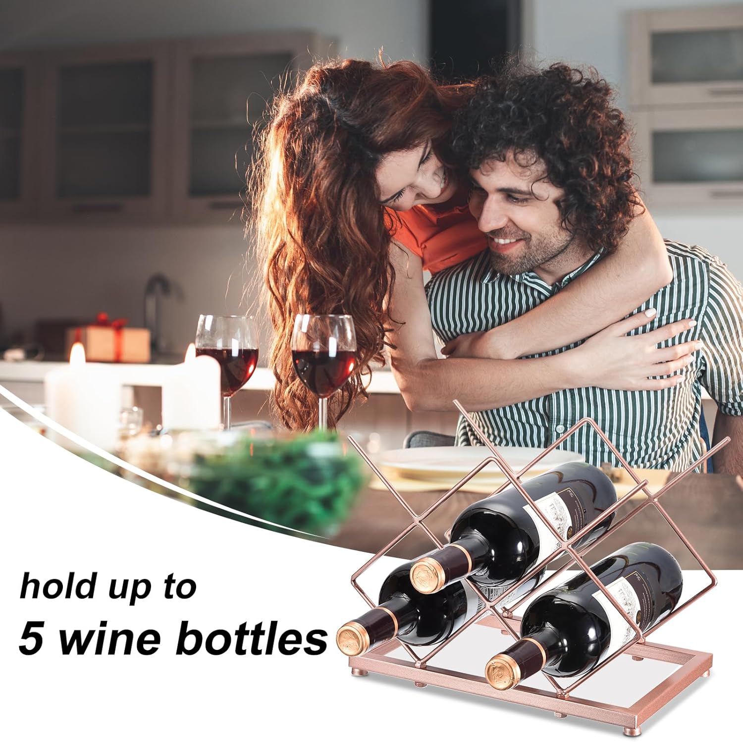 Uxcell Rose Gold Freestanding Wine Rack for 5 Bottles 1