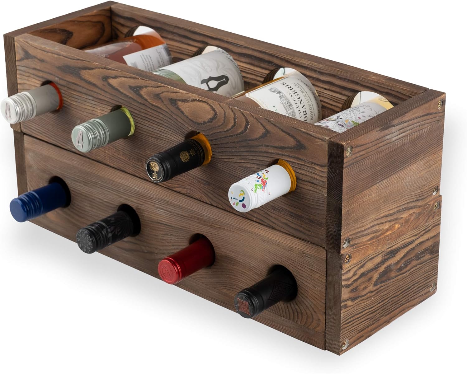 Rustic State Walnut Tabletop Wine Rack - 2 Pack Hold 8 Bottles