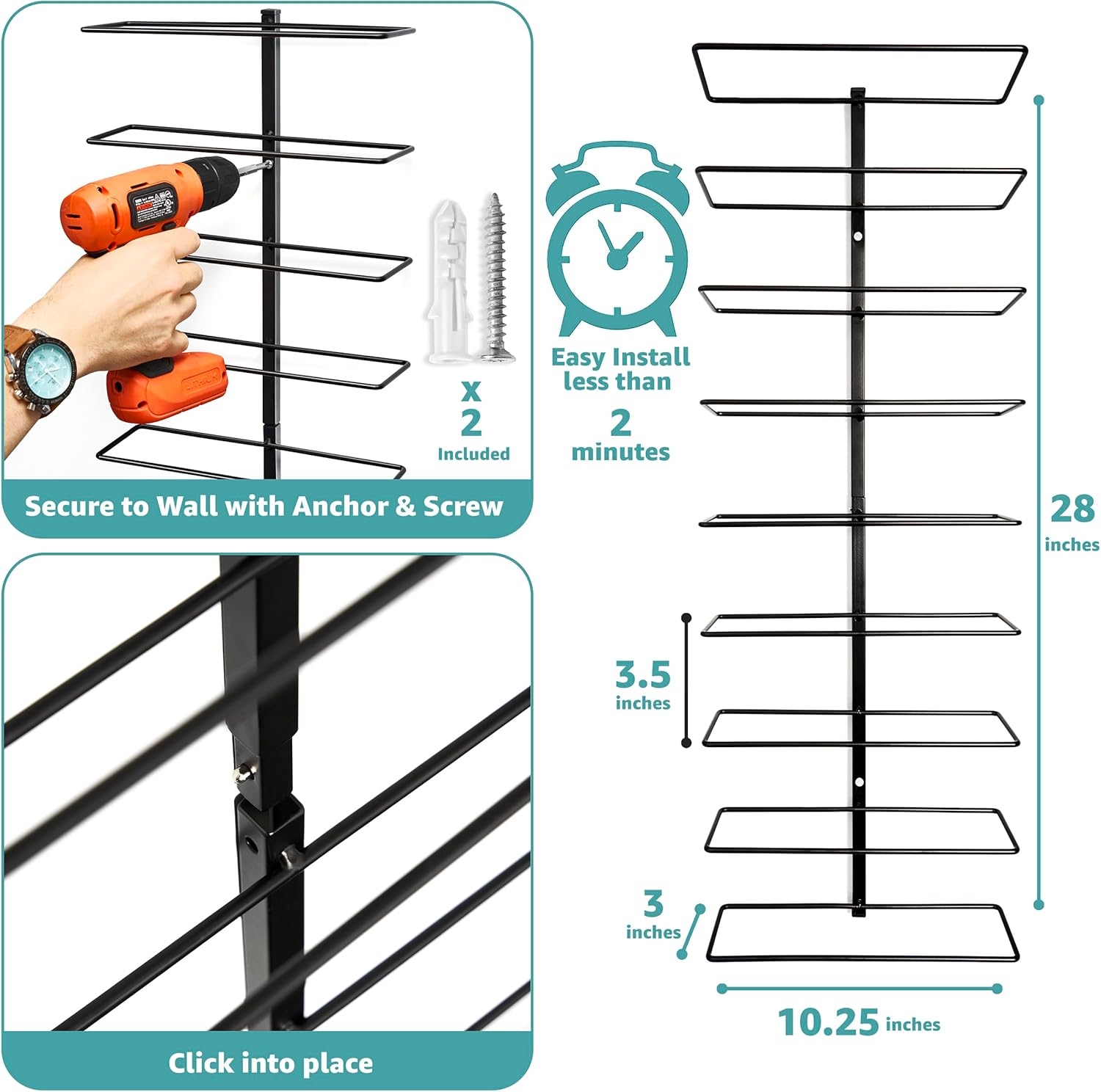 Sorbus Wall Wine Rack Glass Holder Set - 2 Pack