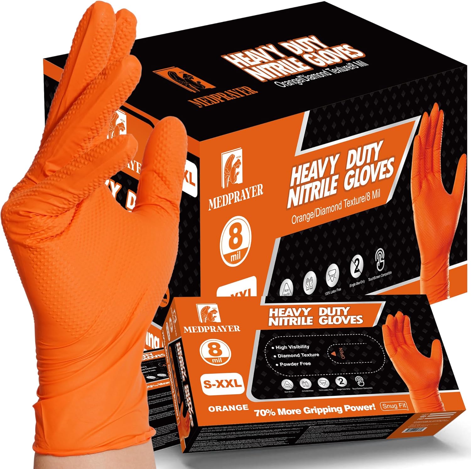 MEDPRAYER Industrial Nitrile Gloves 8 Mil Heavy Duty Orange