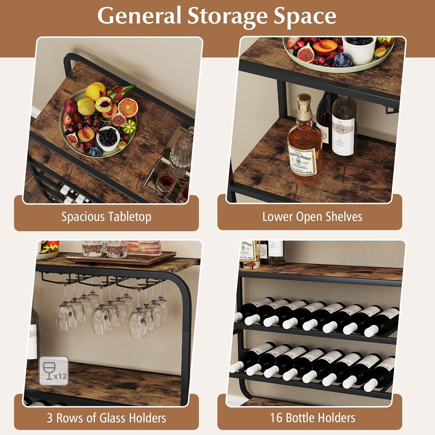 Giantex 5-Tier Freestanding Wine Rack with 12-Glass Holders