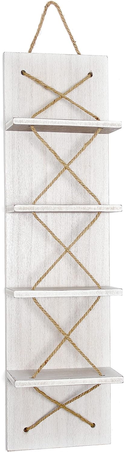 Elegant Designs HG1019-WWH Positano Nautical Rope 4 Bottle Wall Mounted Wine Rack