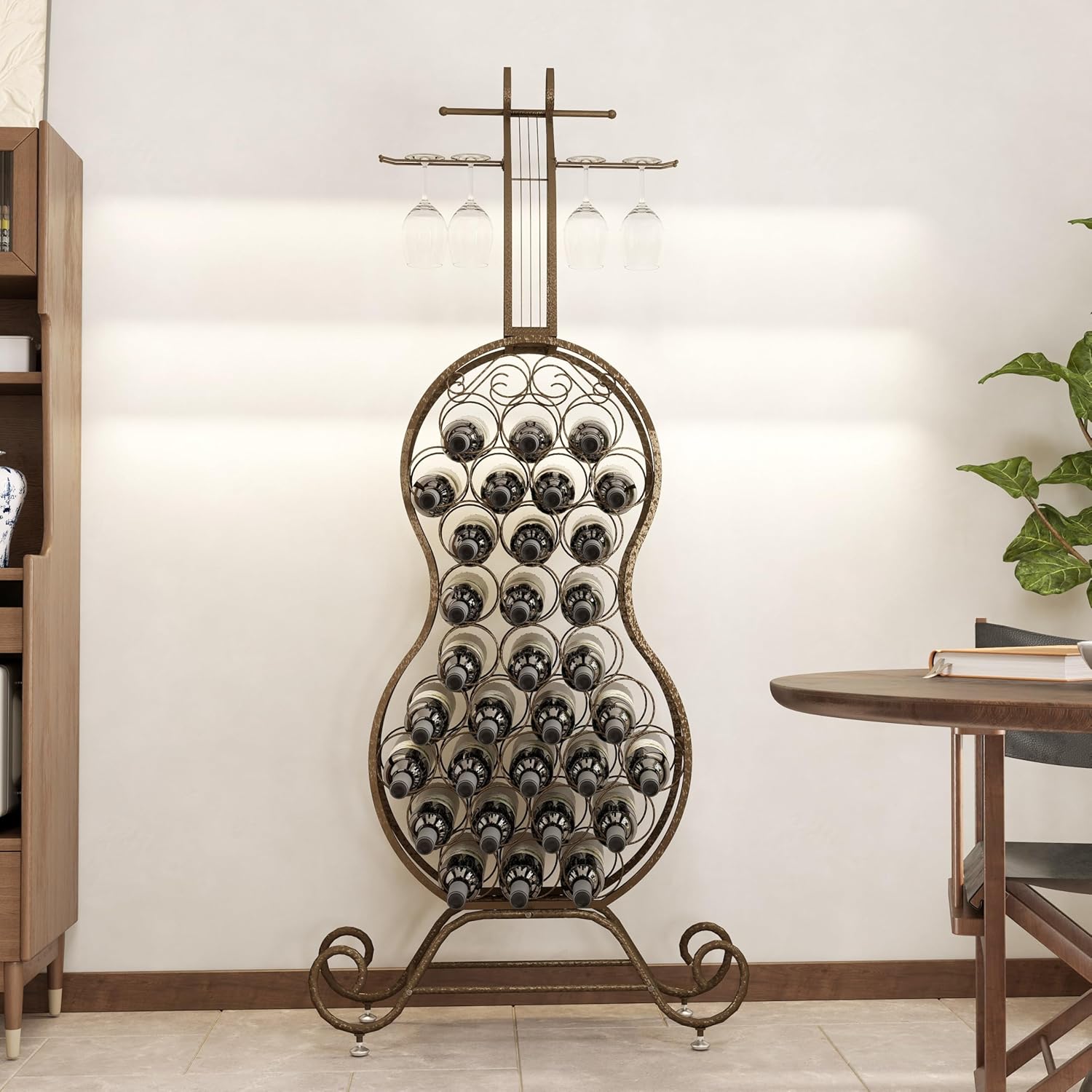 JOIN IRON Cello Shape Wine Rack with Stemware Holder