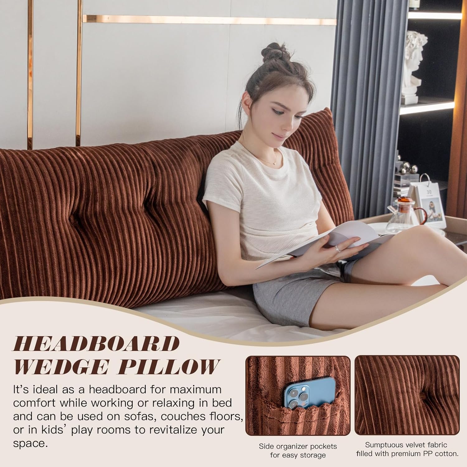 Activance Large Triangular Bed Rest Pillow with Removable Cover 1