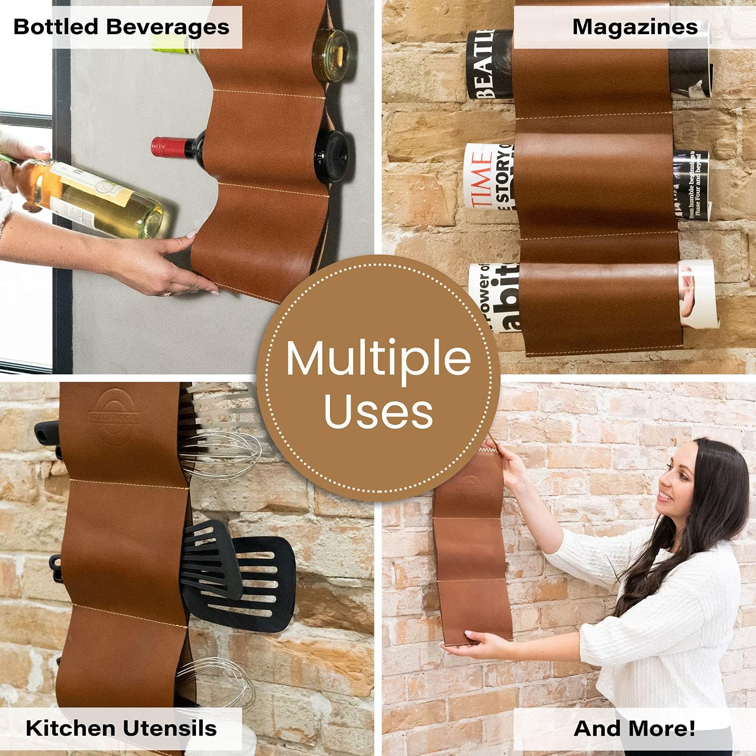 WALBROOK 3 Bottle Wall Wine Rack - Space Saving Leather Design