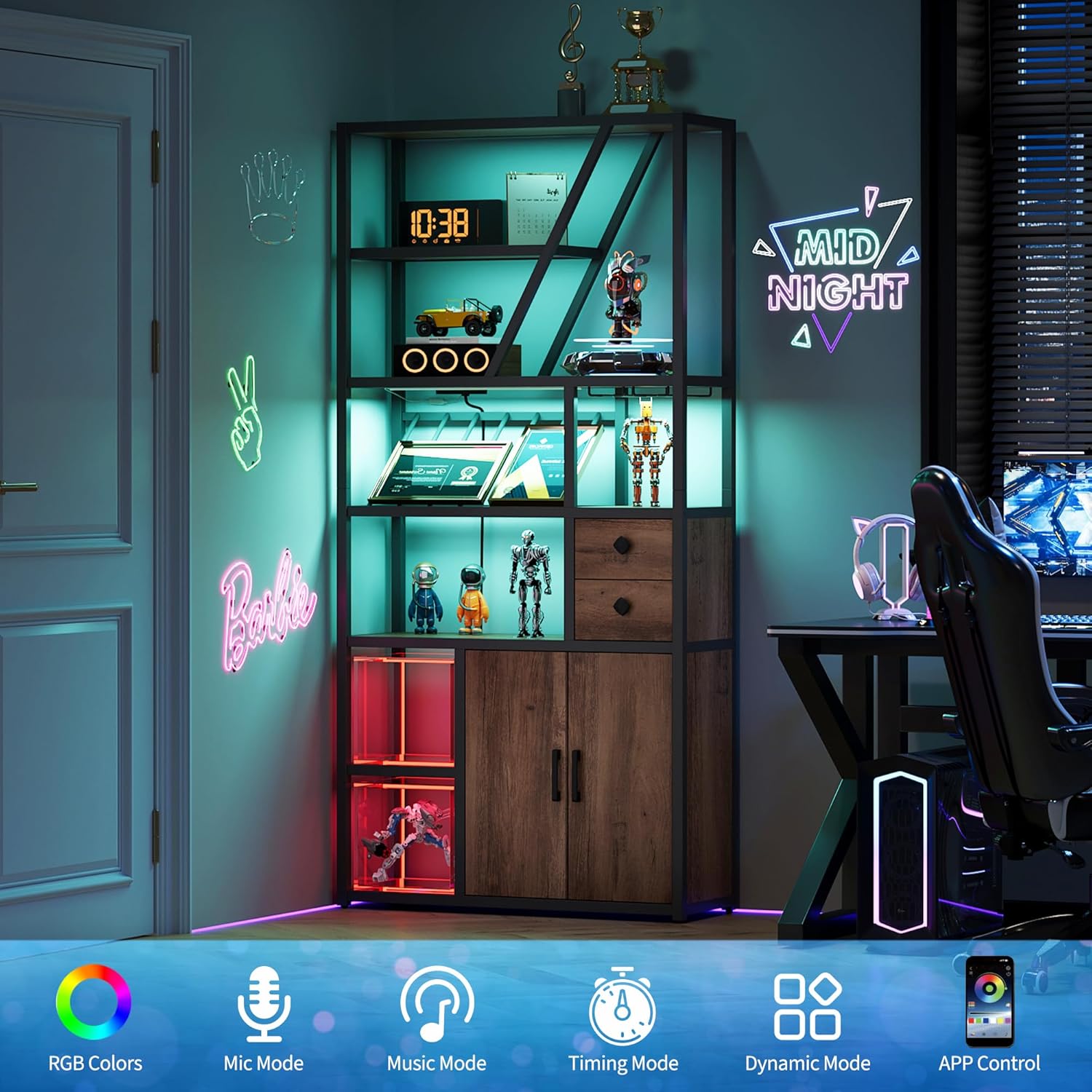 Amyove Freestanding Wine Rack with USB and LED Lights
