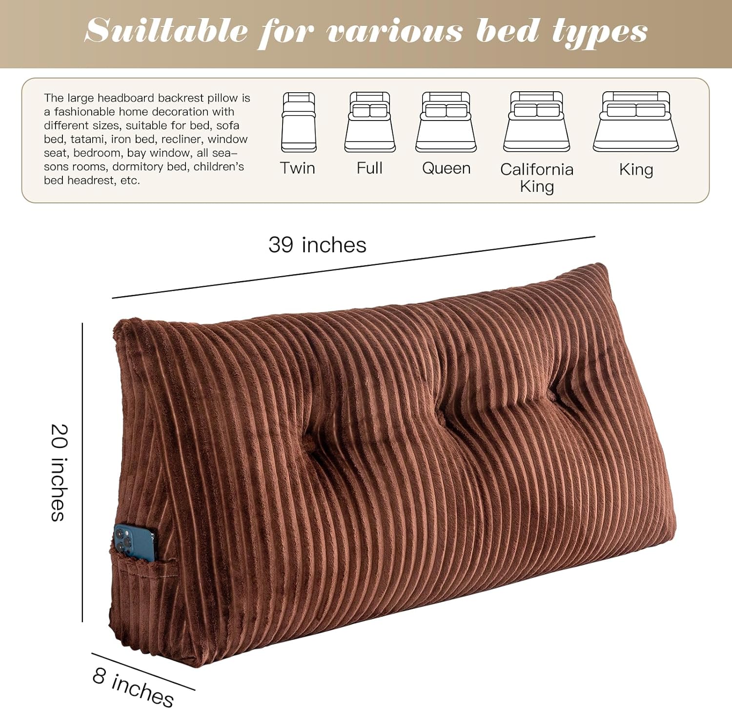 Activance Large Triangular Bed Rest Pillow with Removable Cover 1