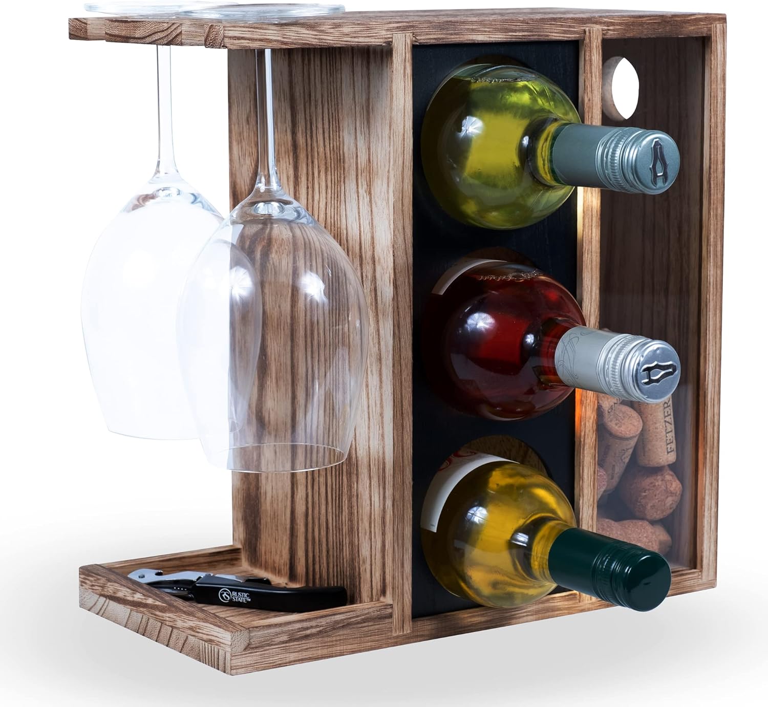 Rustic State Burnt Brown Wine Rack for 3 Bottles