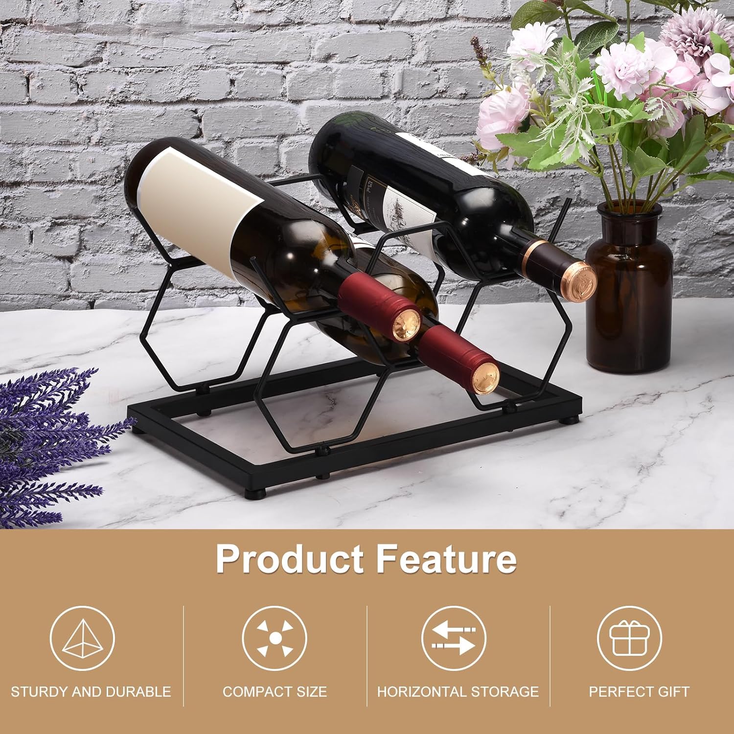 Uxcell Freestanding Wine Rack for 5 Bottles Black