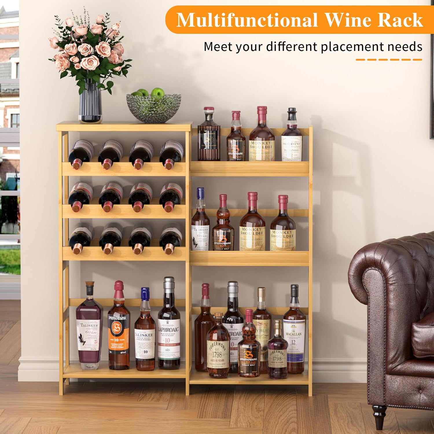 VASMIA Bamboo Liquor Display Shelf Cabinet