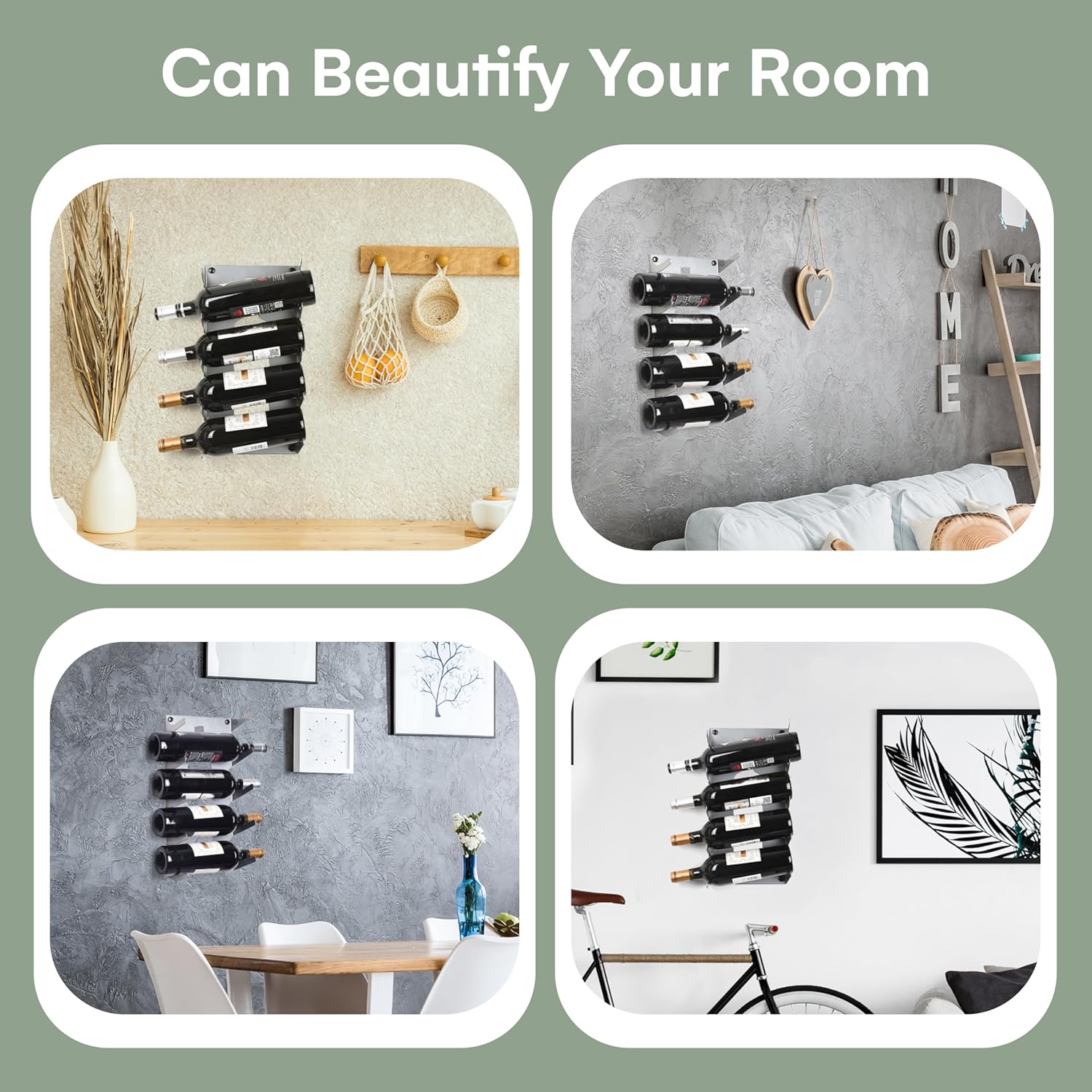 Hallops Wine Holder - 5 Bottle Rack - Modern Metal Design - Sturdy Wall Mount - Silver