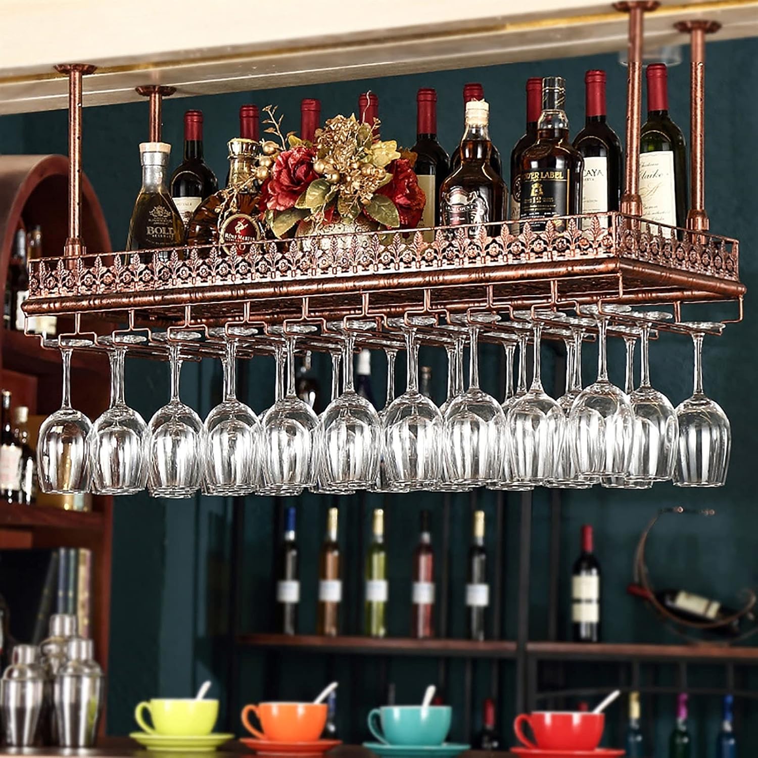 Adjustable Wall-Mounted Wine Rack with Iron Frame