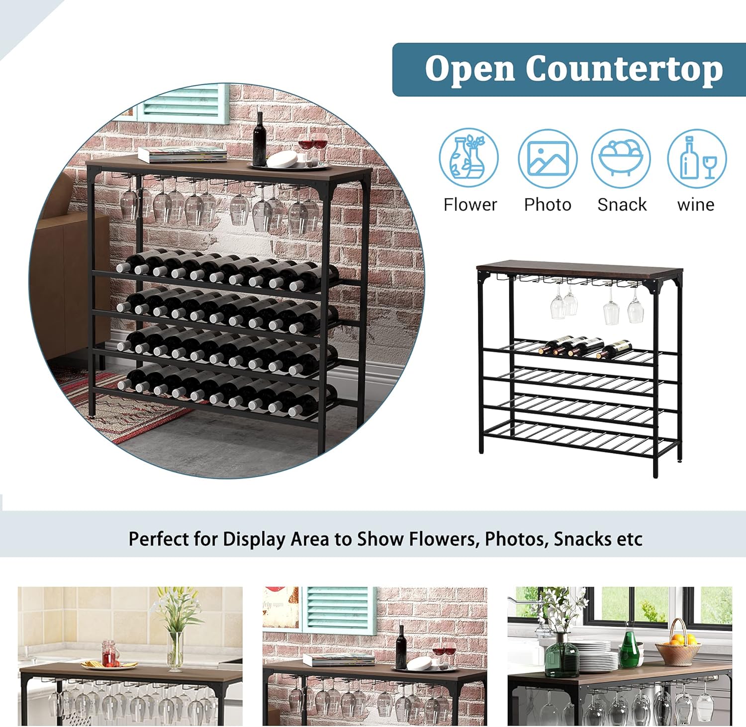 TMEOSK 5-Tier Freestanding Wine Rack with Glass Shelves