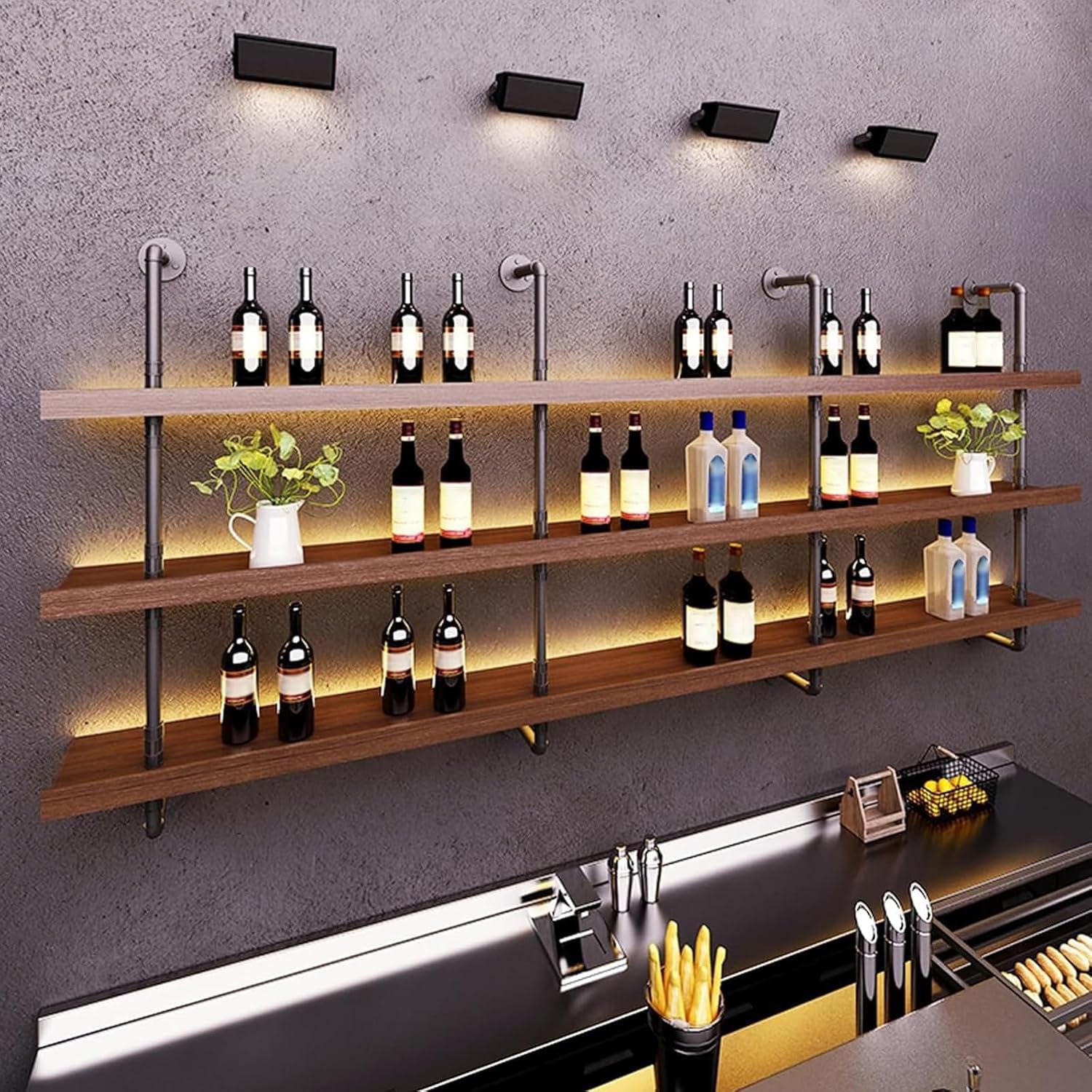 708in Large Solid Wood Wine Rack with LED Light