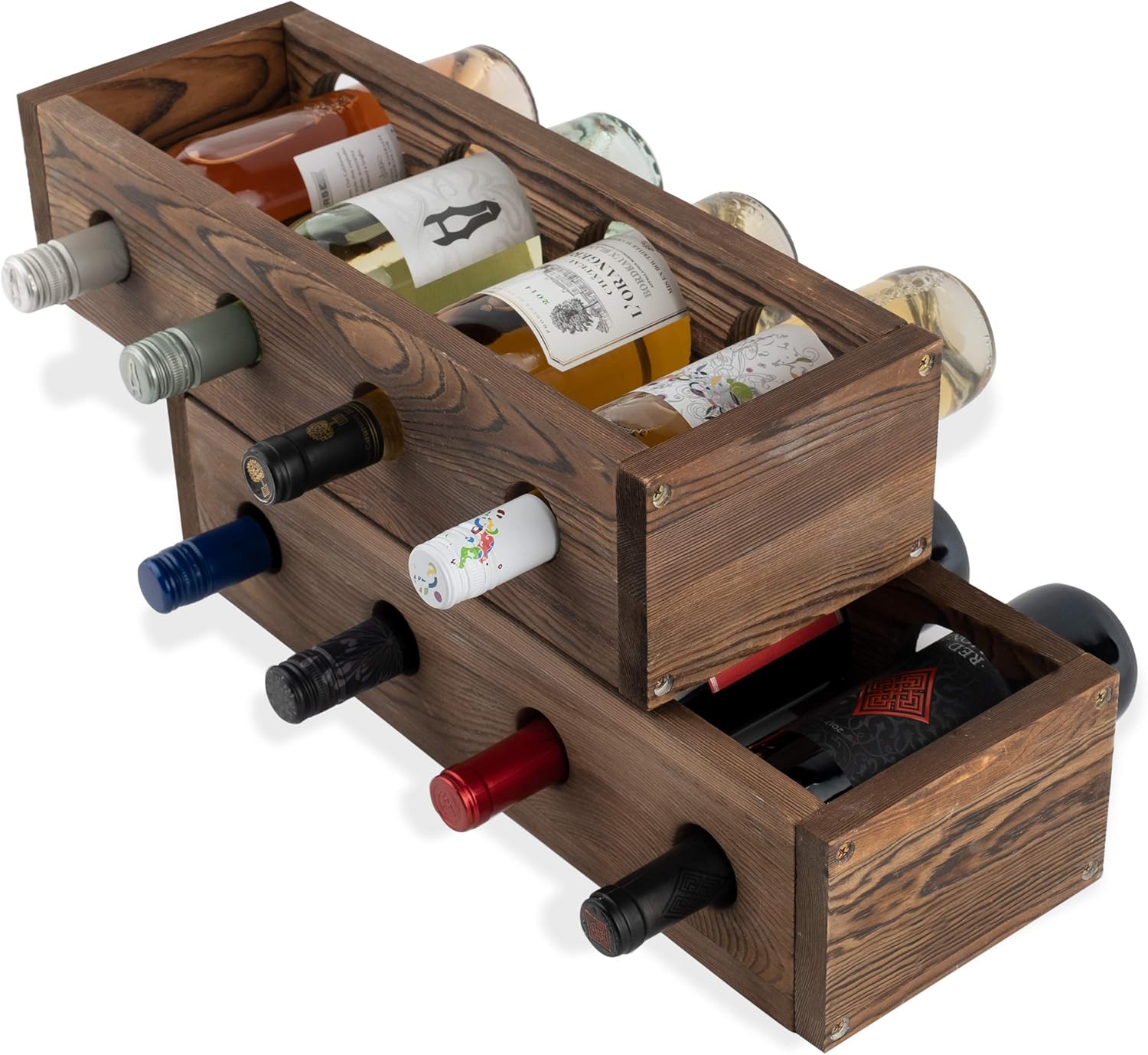 Rustic State Walnut Tabletop Wine Rack - 2 Pack Hold 8 Bottles