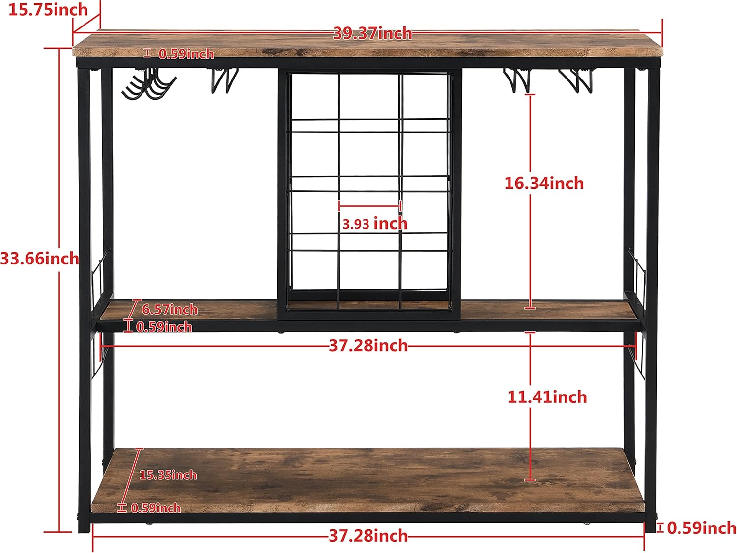3-Tier FreeStanding Wine Rack Table with Stemware Holders Black