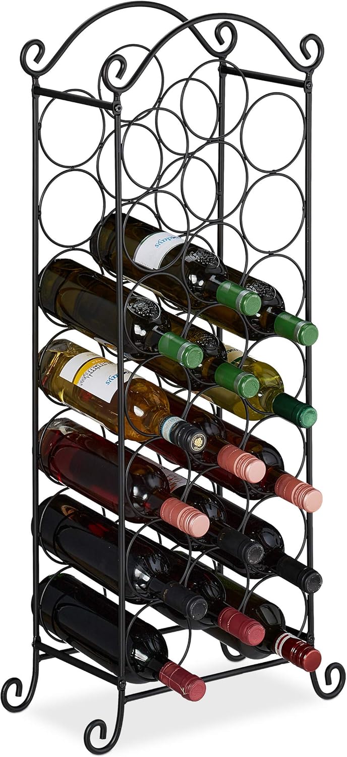 Relaxdays Black Wine Rack for 21 Bottles