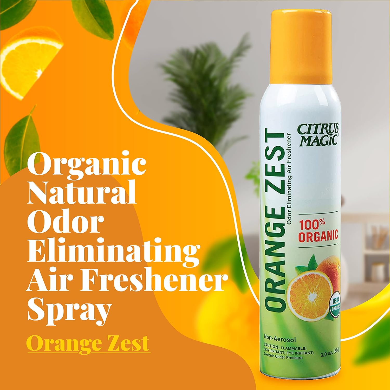 Citrus Magic Organic Air Freshener Spray Orange Zest Pack of 3