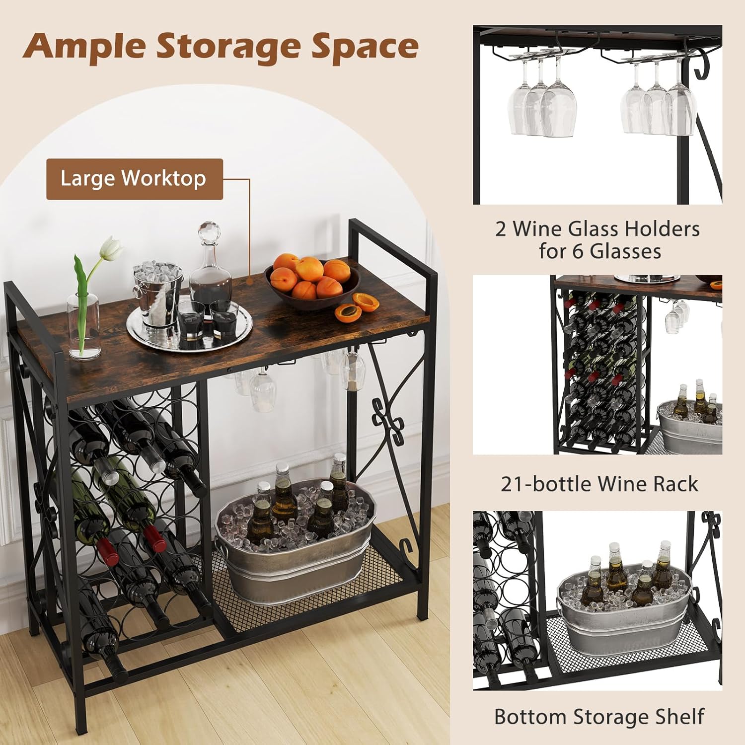 Giantex 21-Bottle Freestanding Wine Rack with Glass Holder