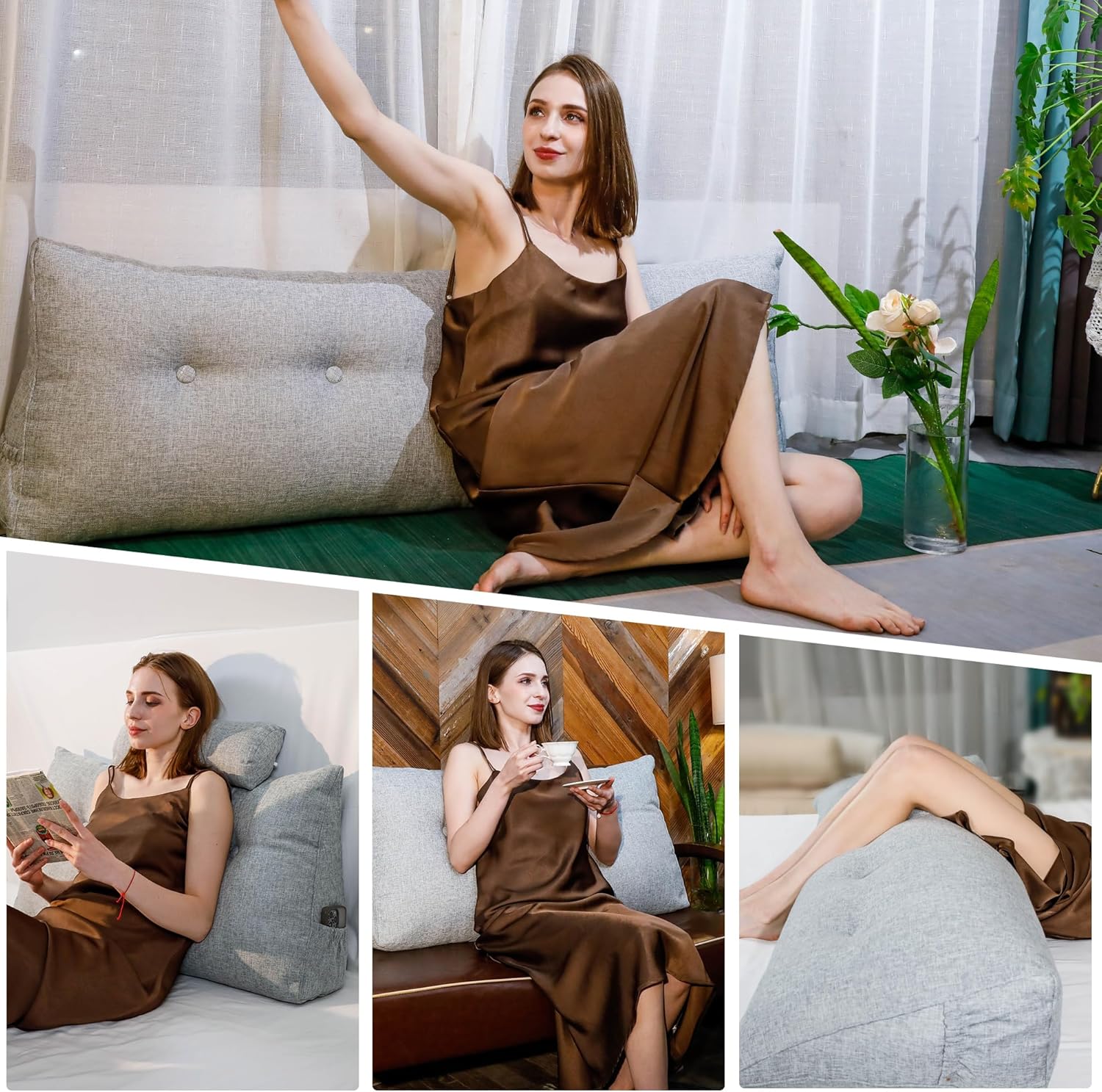 Wellty Care Large Triangular Headboard Pillow with Head Roll and Side Pocket