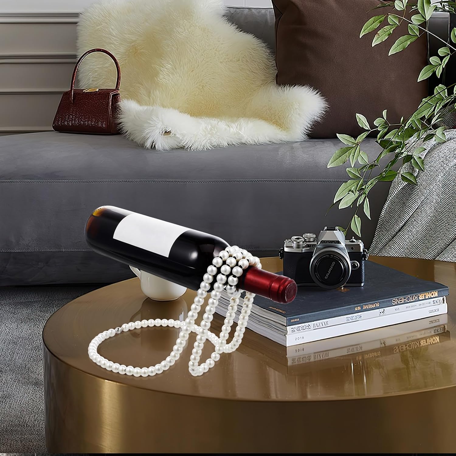 BESPORTBLE Pearl Necklace Wine Rack for Home Bar Decor