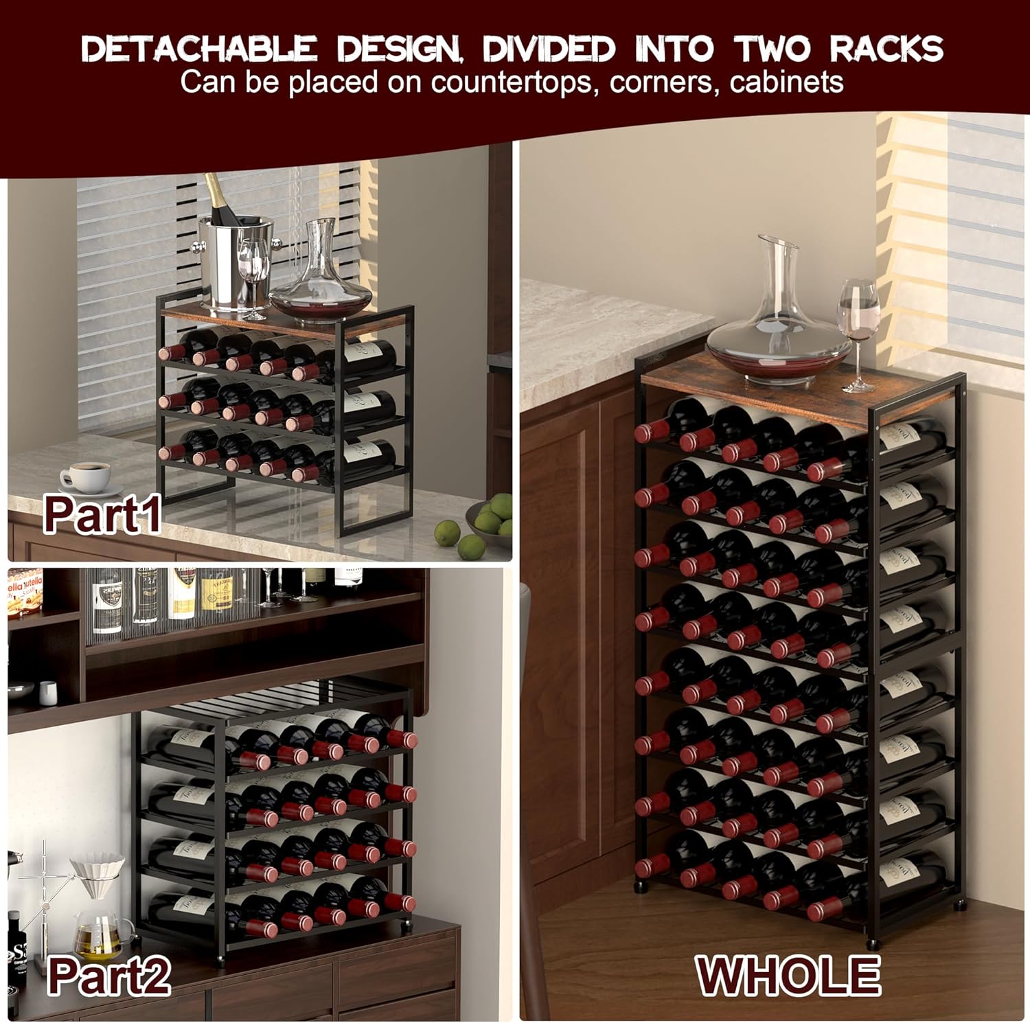 40-Bottle Freestanding Wine Rack with 8 Tiers