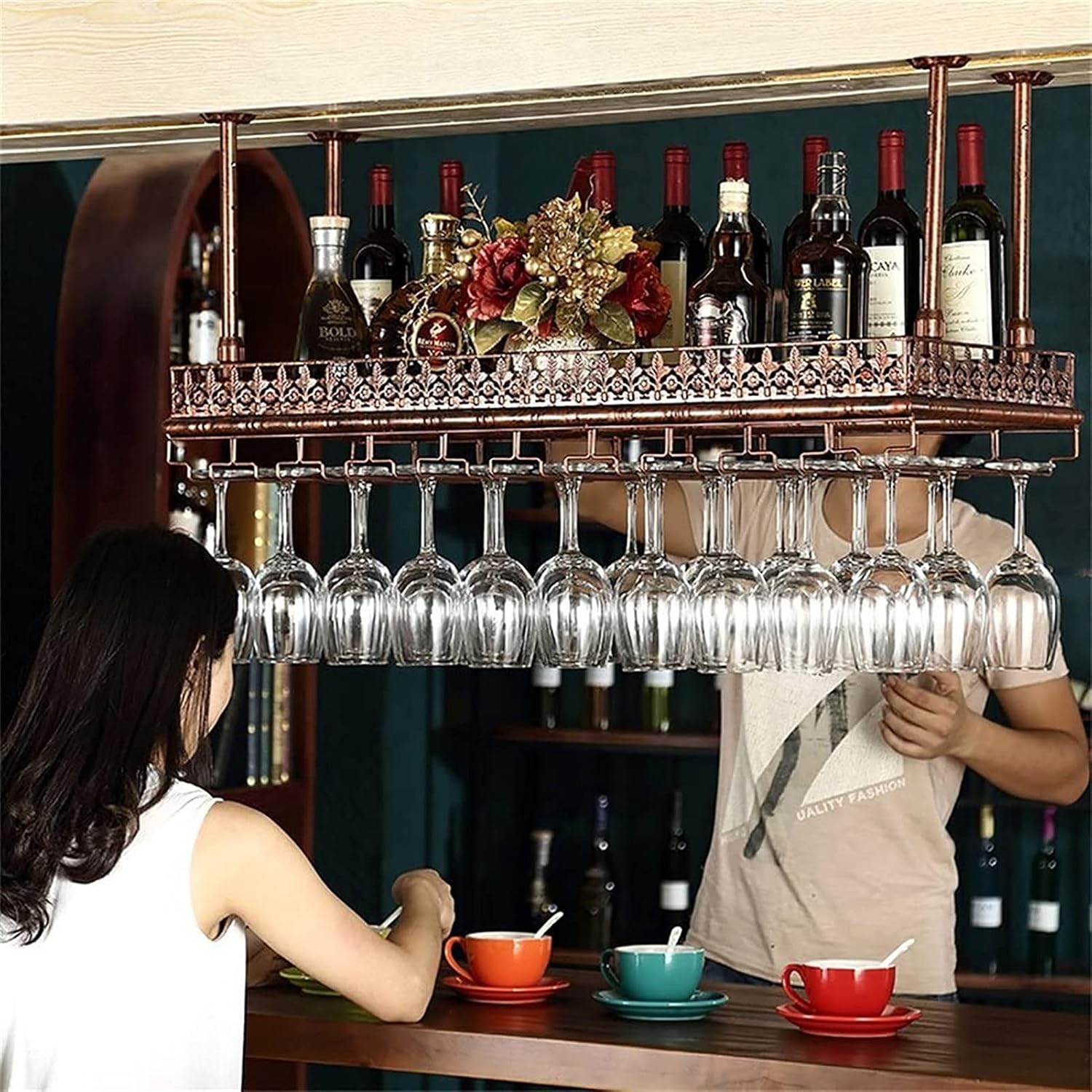 Adjustable Wall-Mounted Wine Rack with Iron Frame