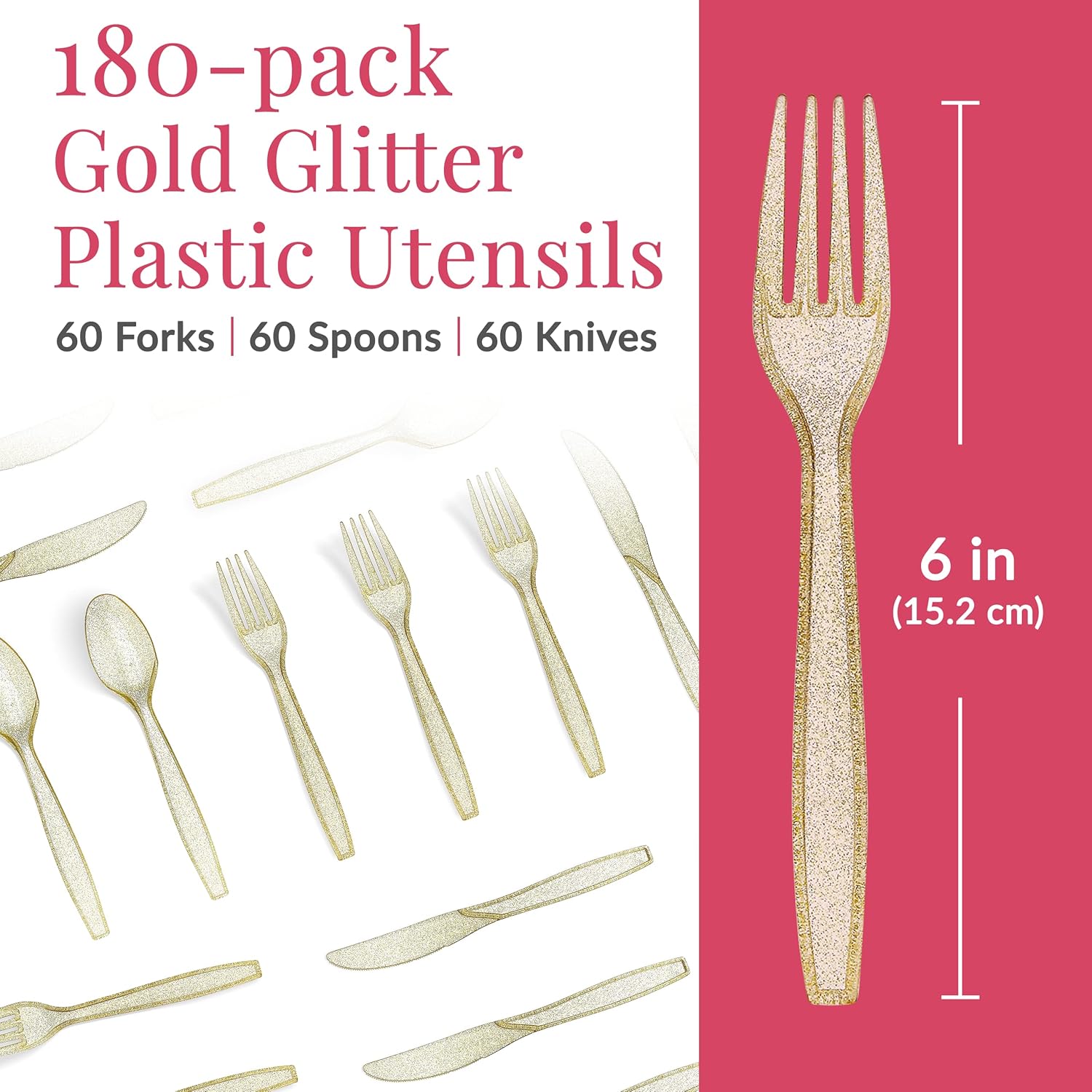 Prestee 180 Gold Glitter Cutlery Set