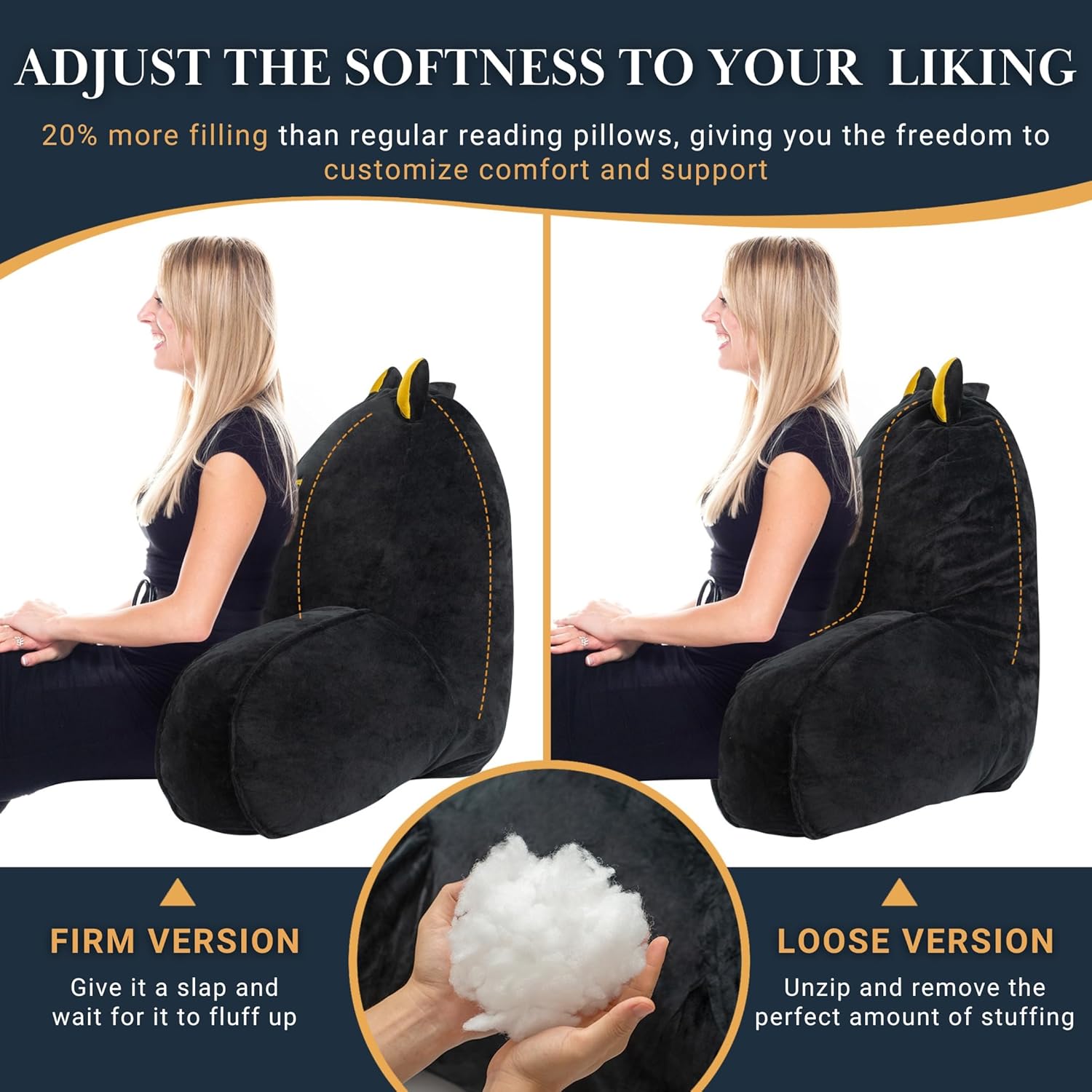 QCats Black Cat Reading Pillow with Armrests and Washable Cover