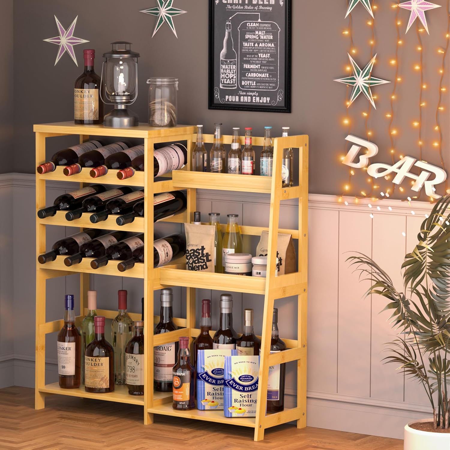 VASMIA Bamboo Liquor Display Shelf Cabinet