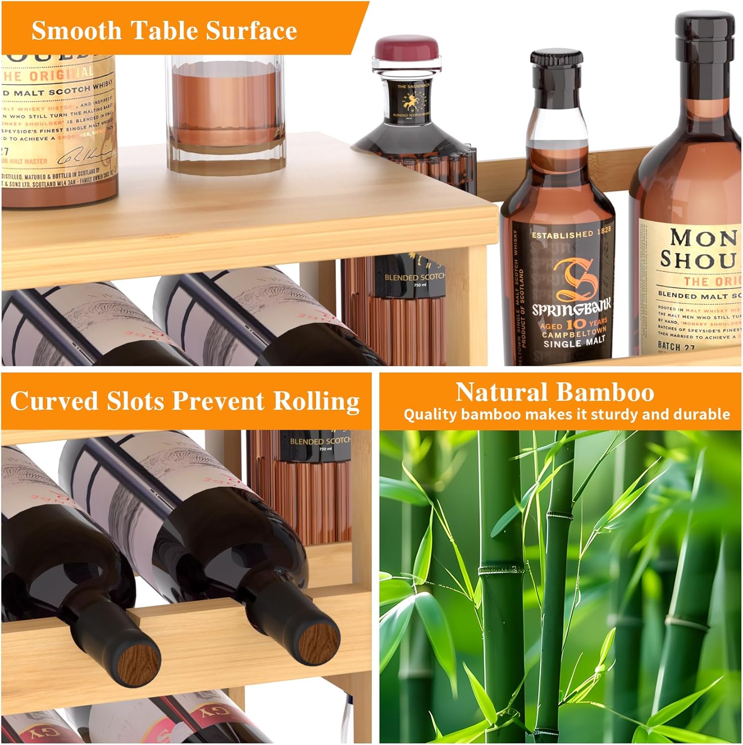 VASMIA Bamboo Liquor Display Shelf Cabinet