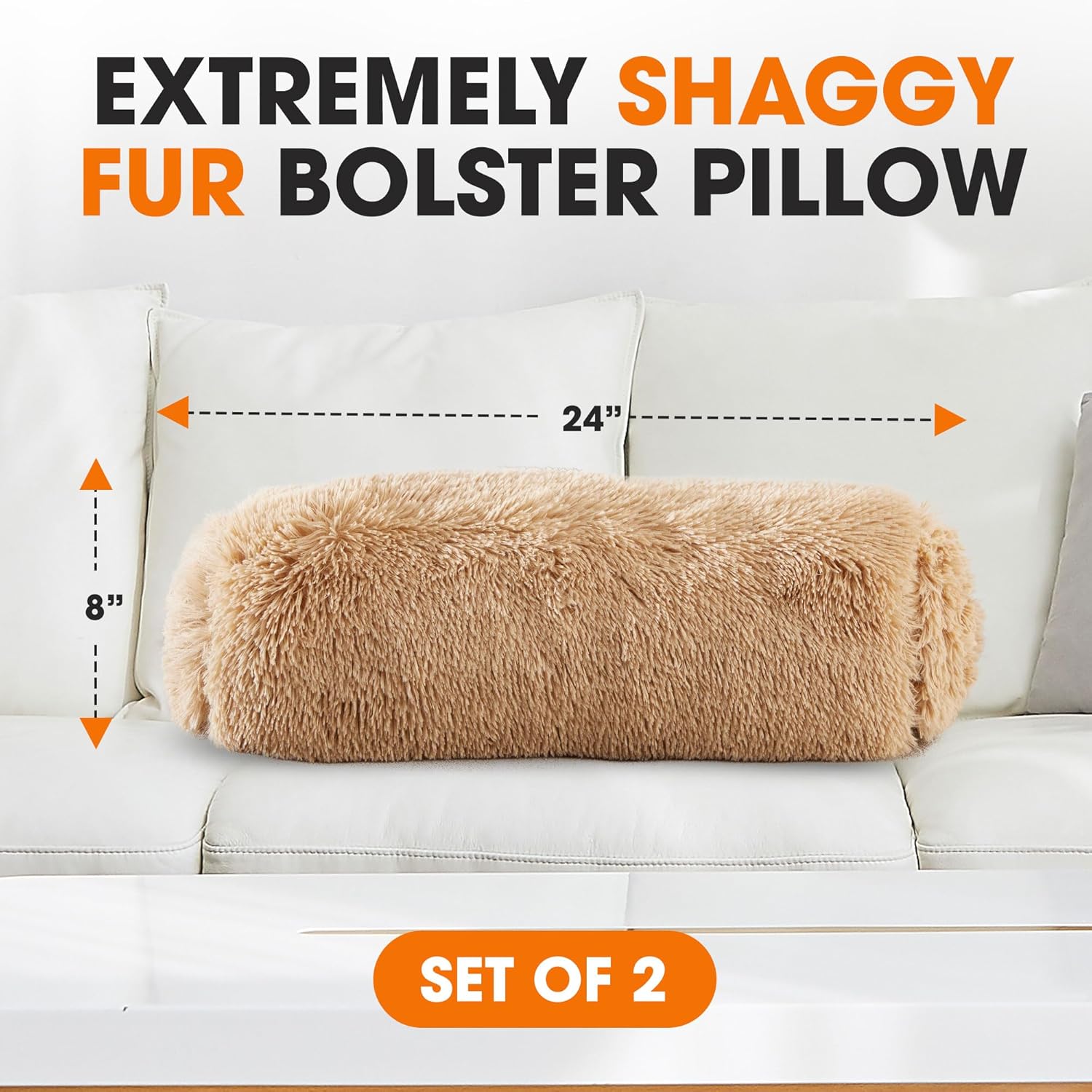 Cheer Collection Shaggy Bolster Pillow Set of 2