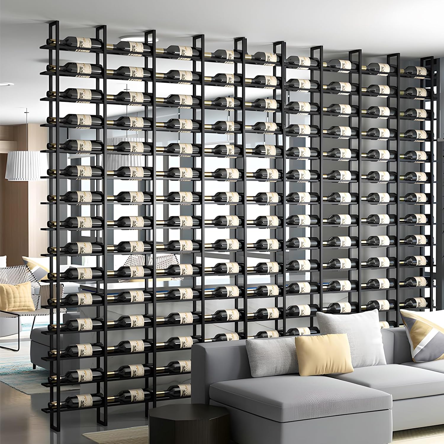 80 Bottle Wall Mounted Wine Rack - Industrial Style Black