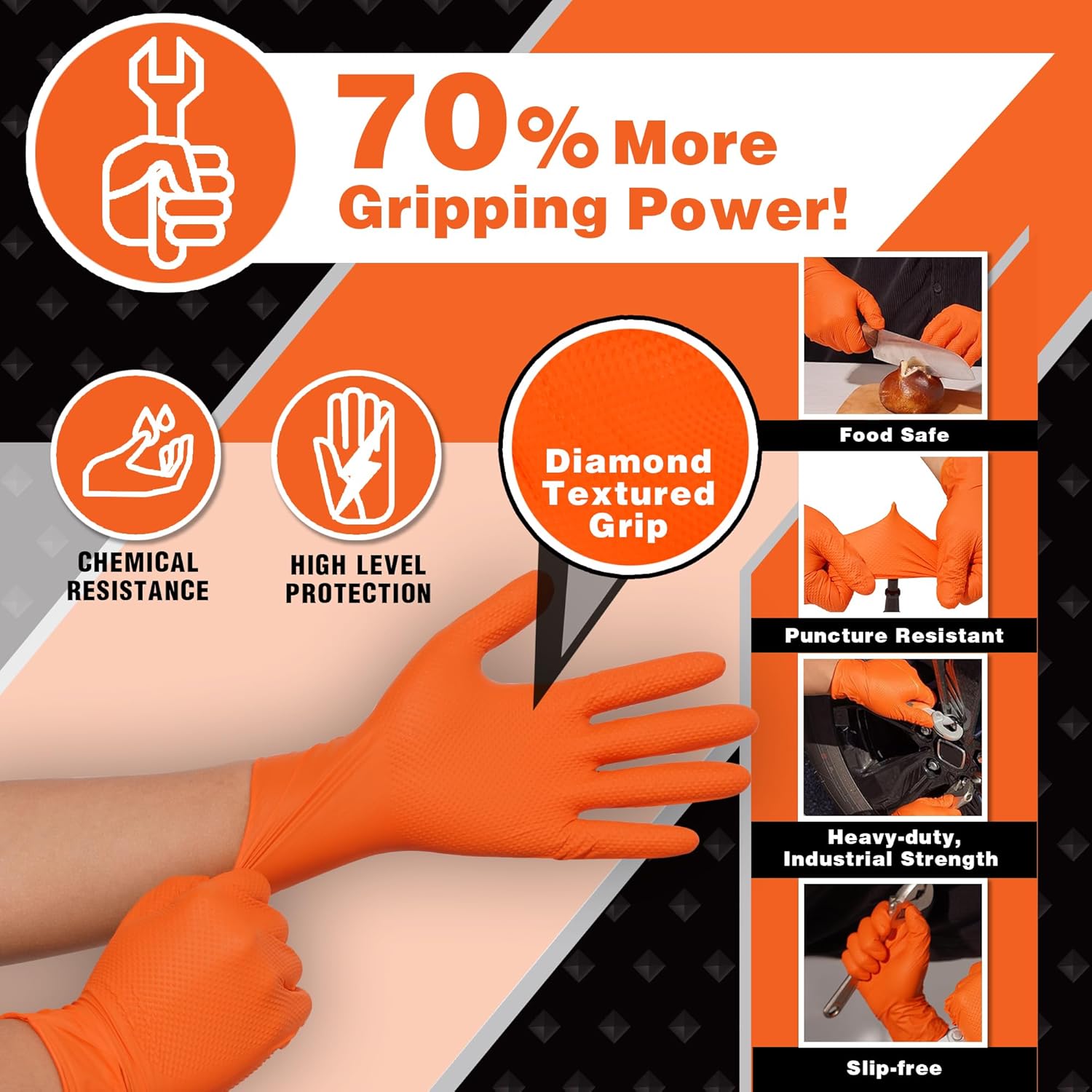 MEDPRAYER Industrial Nitrile Gloves 8 Mil Heavy Duty Orange