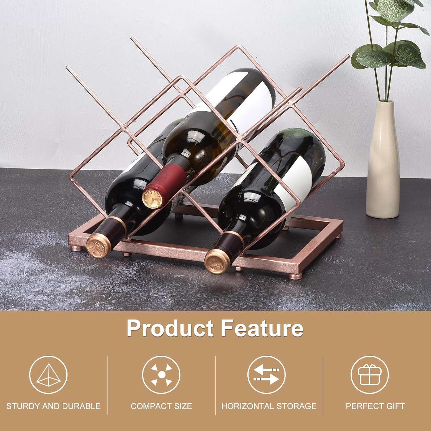 Uxcell Rose Gold Freestanding Wine Rack for 5 Bottles 1