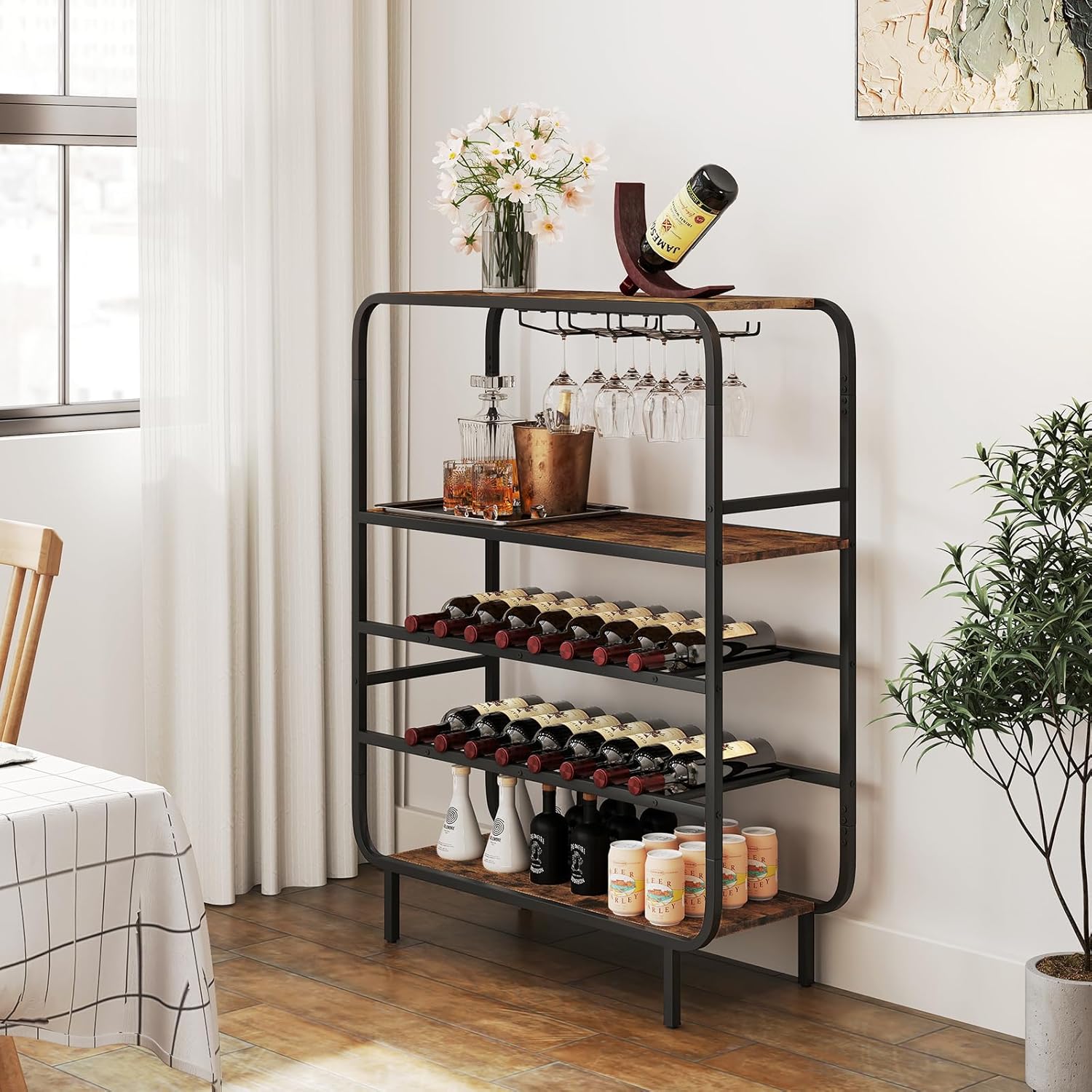 Giantex 5-Tier Freestanding Wine Rack with 12-Glass Holders