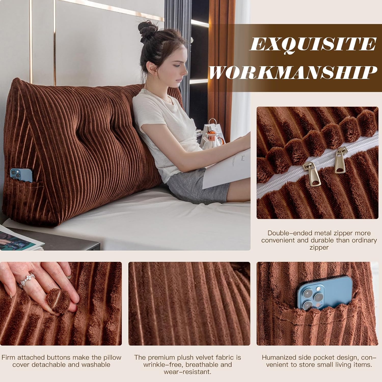 Activance Large Triangular Bed Rest Pillow with Removable Cover 1
