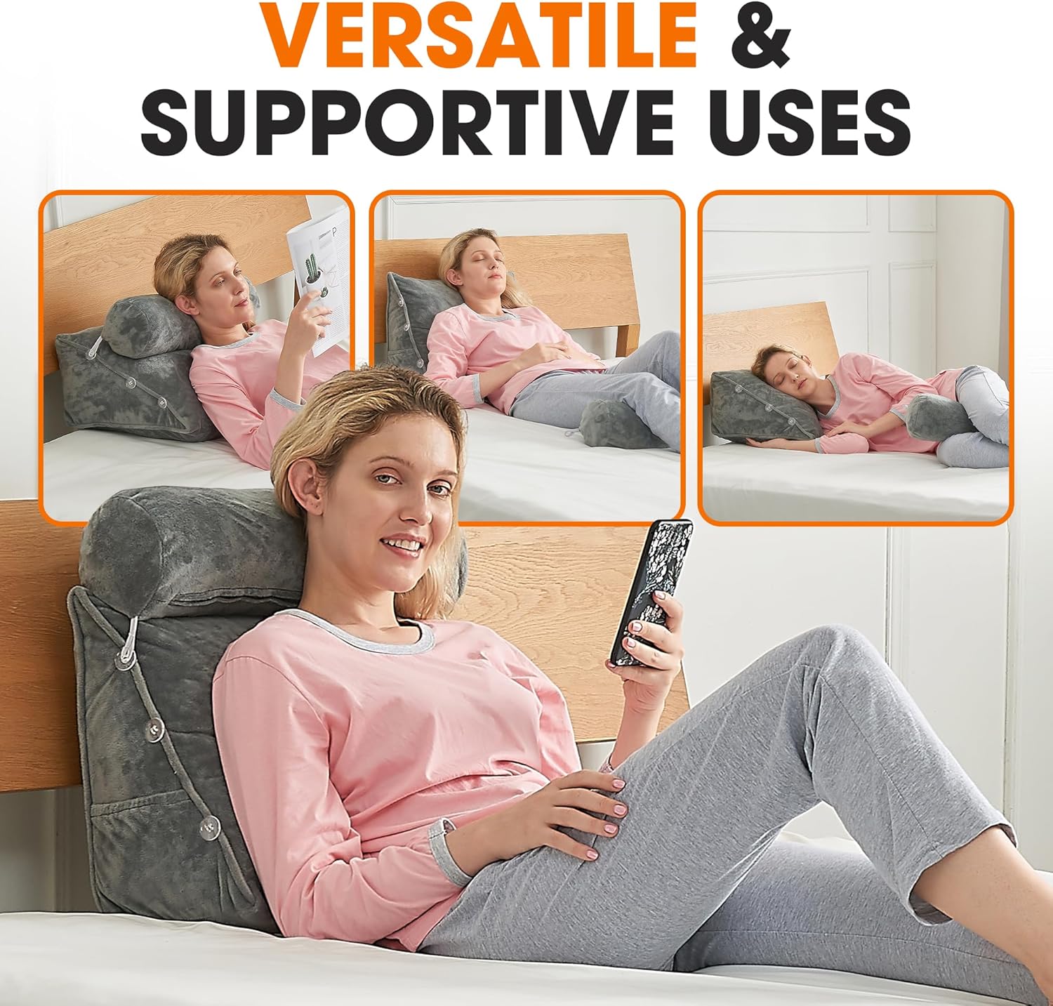 Cheer Collection Reading Wedge Pillow Gray