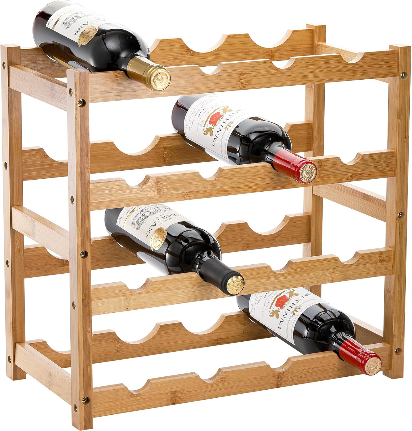 TOPZEA 4 Tier Bamboo Wine Rack 16 Bottles Countertop Storage