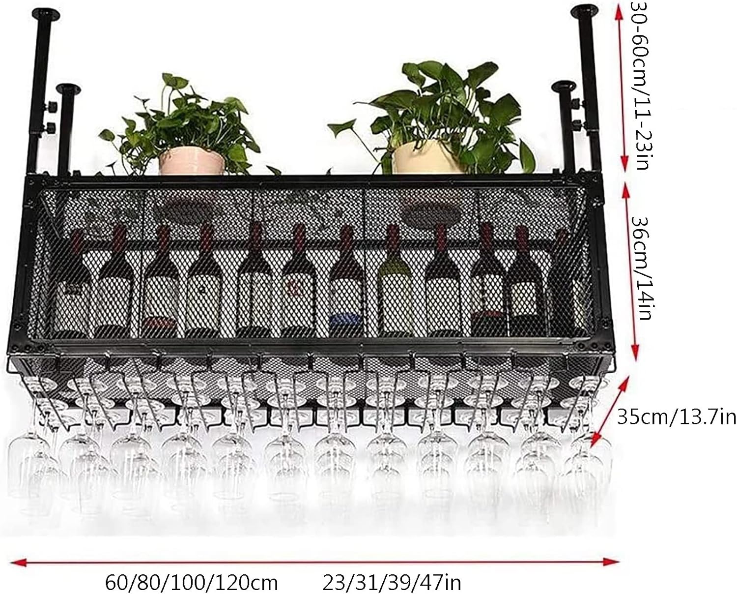 Ceiling Mounted Wine Rack with Adjustable Iron Holder