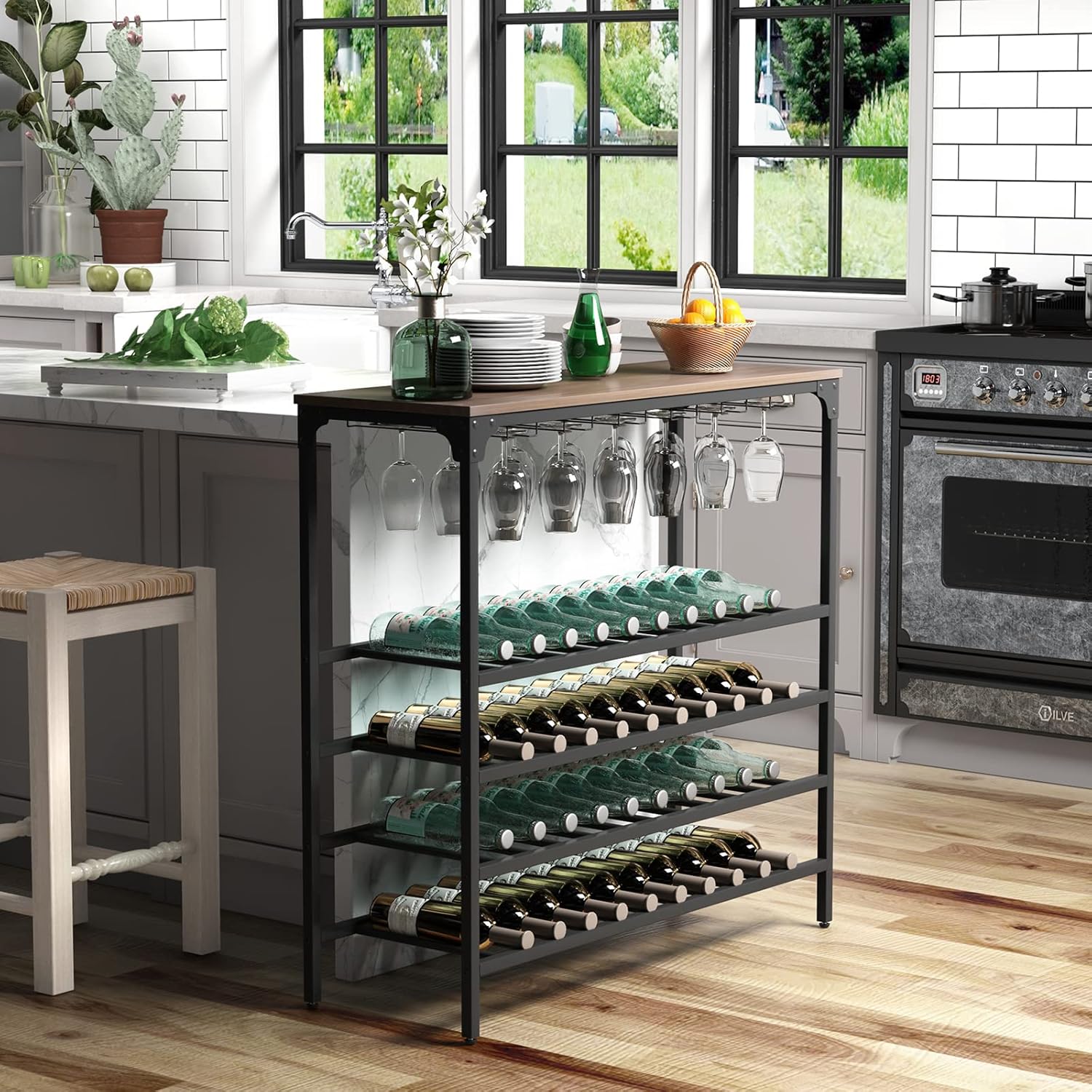 TMEOSK 5-Tier Freestanding Wine Rack with Glass Shelves