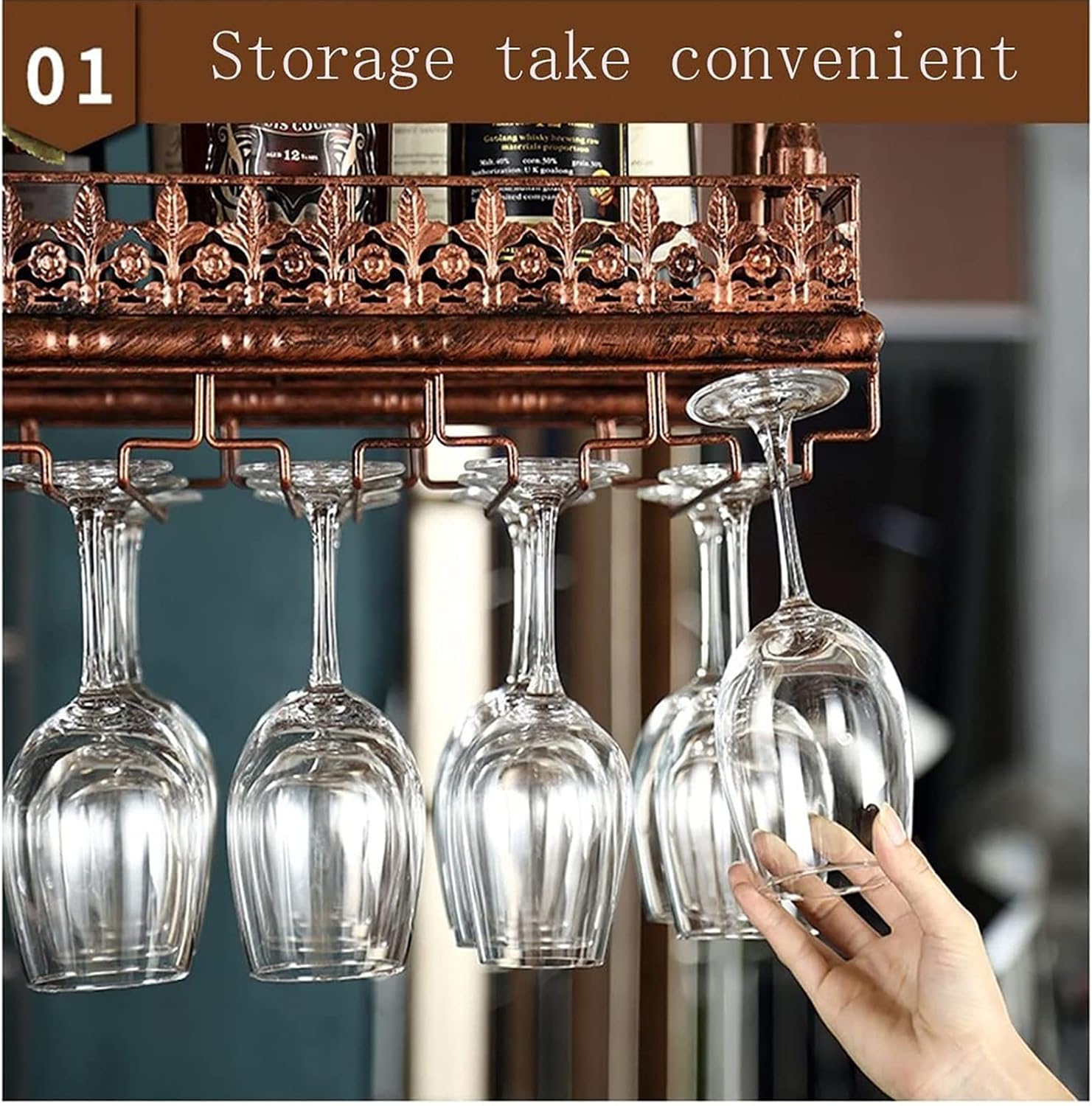 Adjustable Wall-Mounted Wine Rack with Iron Frame