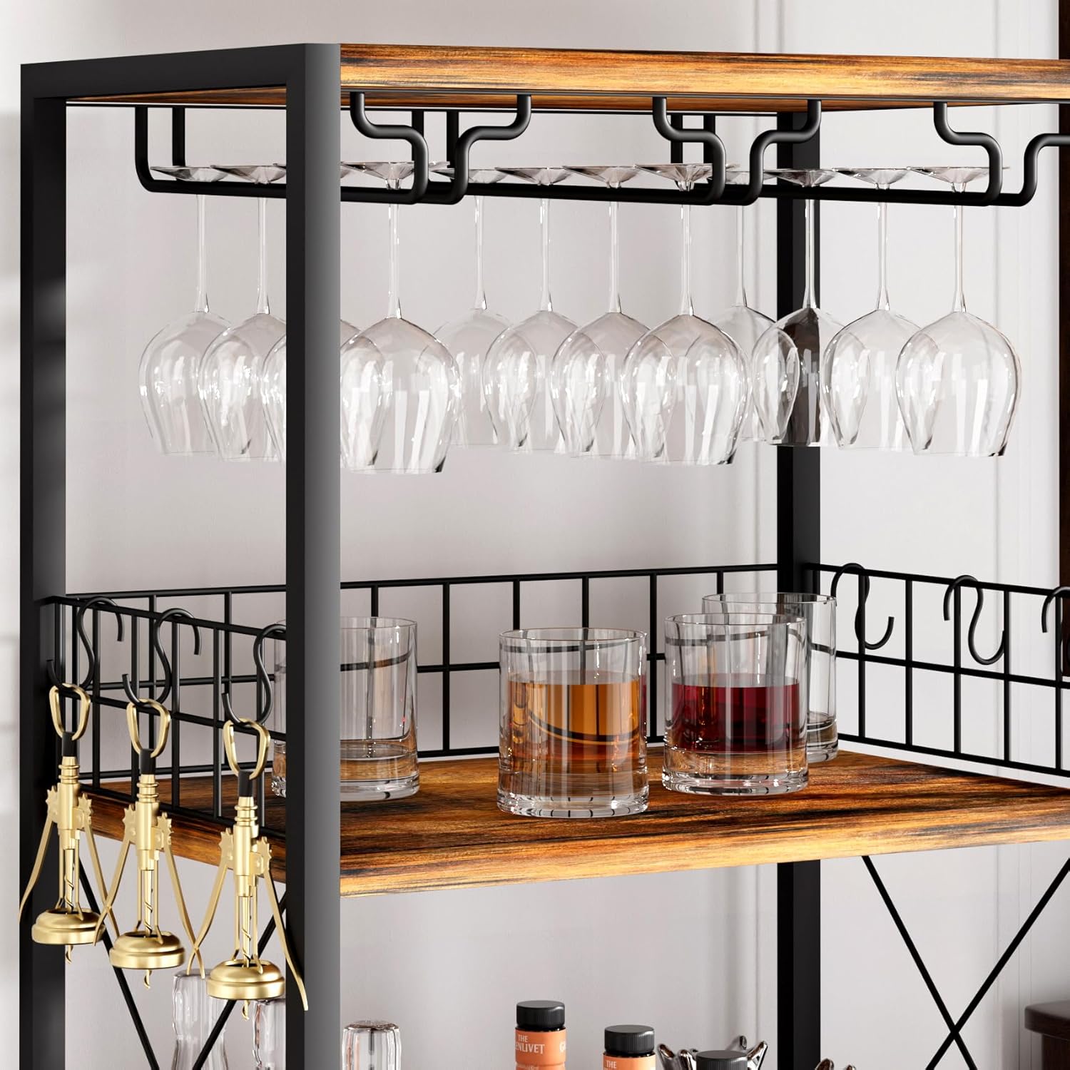Freestanding Wine Rack with Glass Holder 40-Bottle Capacity Modern Bar Cabinet
