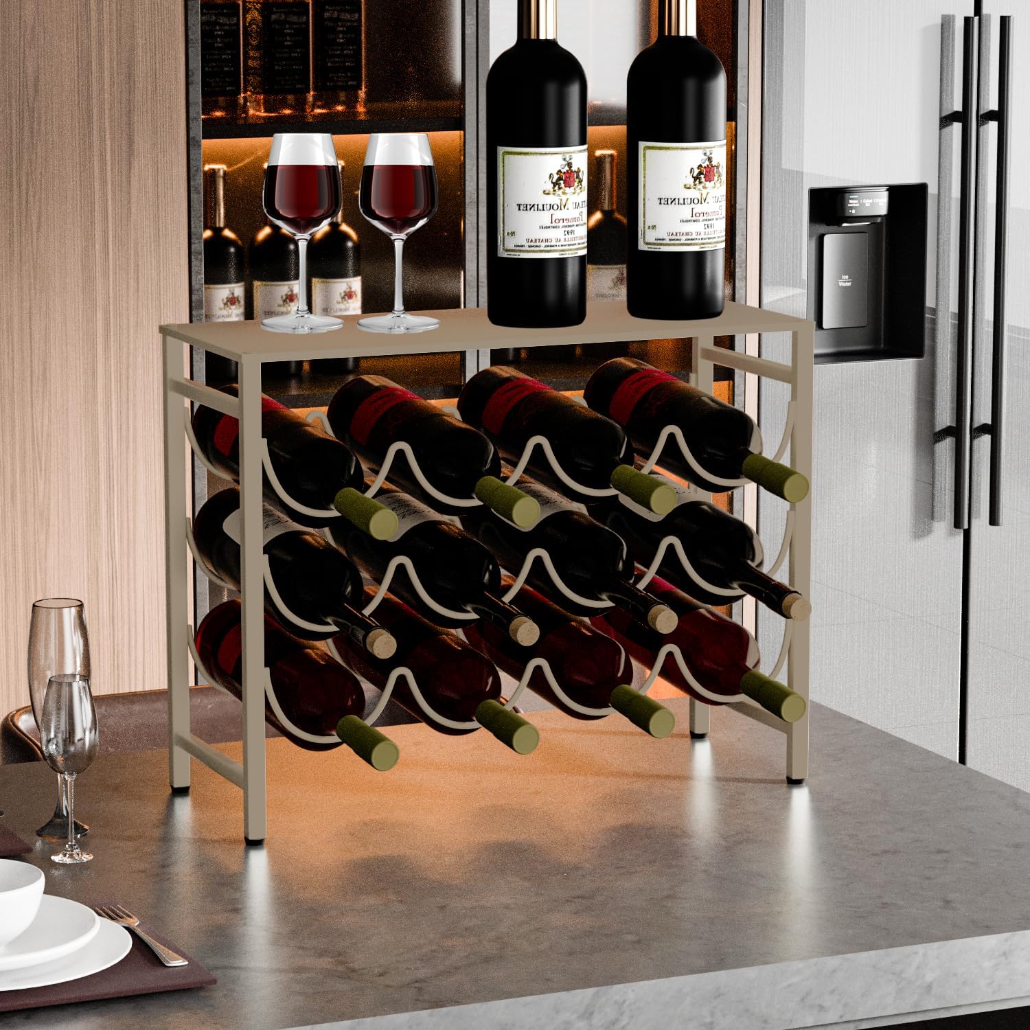 JINGWAYS 12 Bottle Waved Wine Rack with Steel Tray